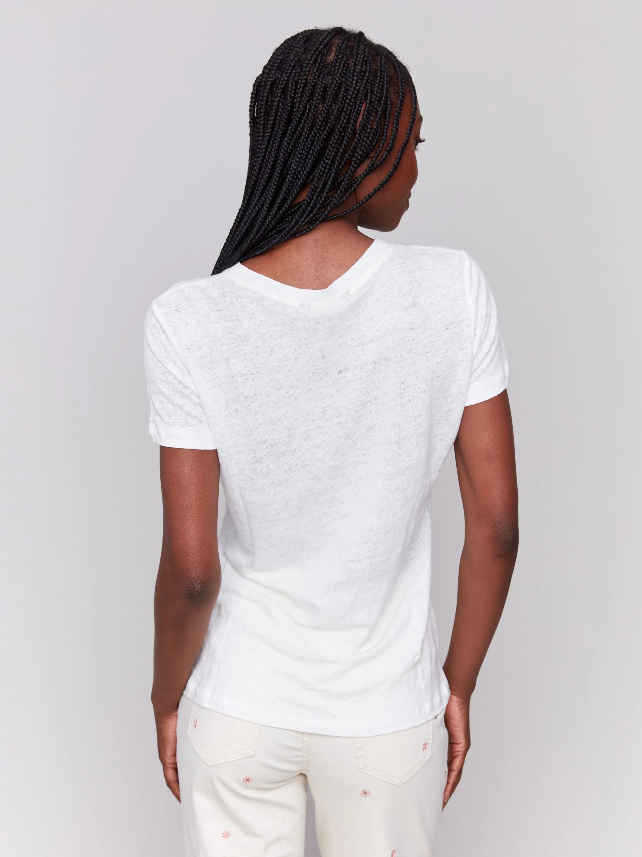 Embroidered Cotton V-Neck T-Shirt - Floral
