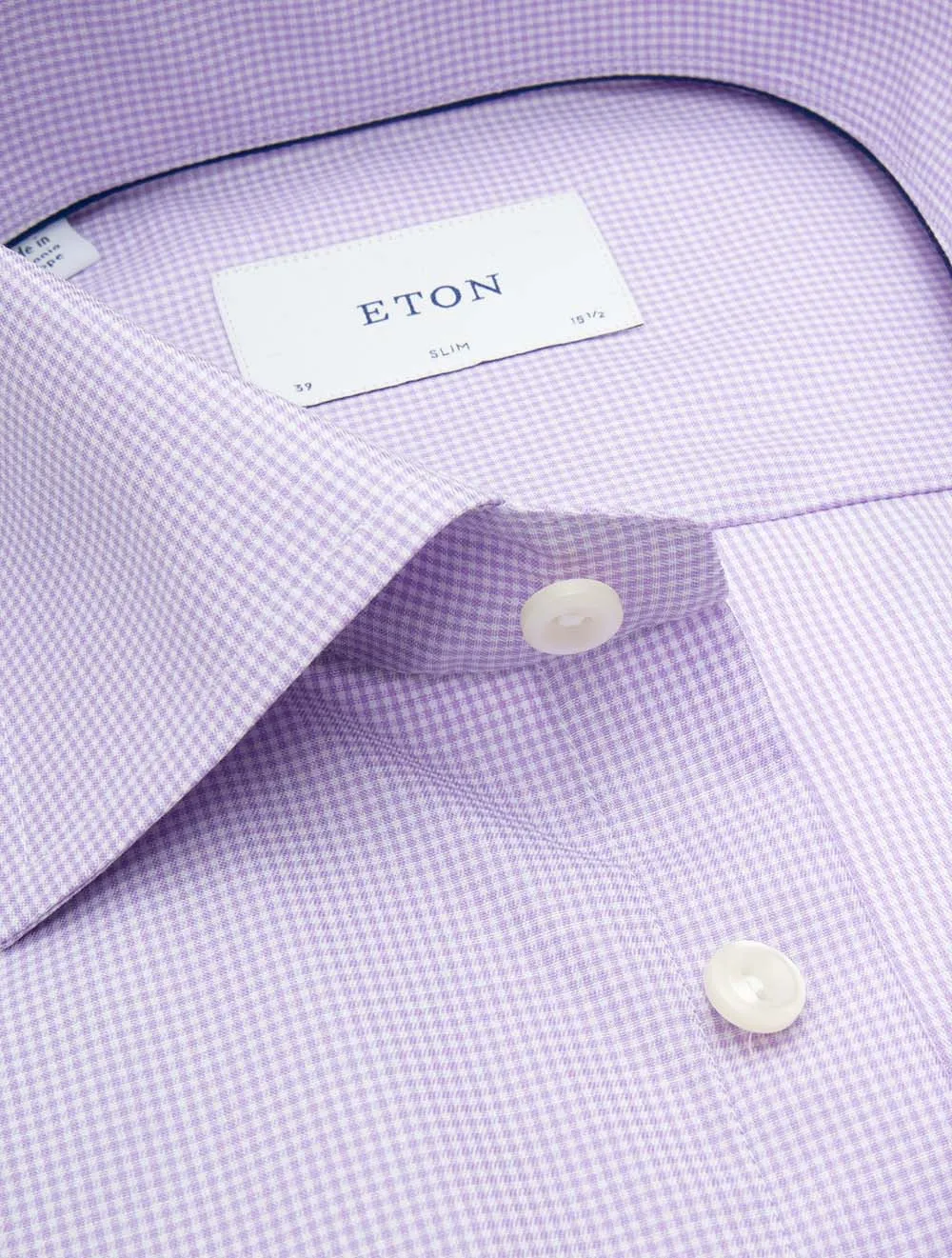 Fine Check Signature Twill Slim Fit Shirt Purple