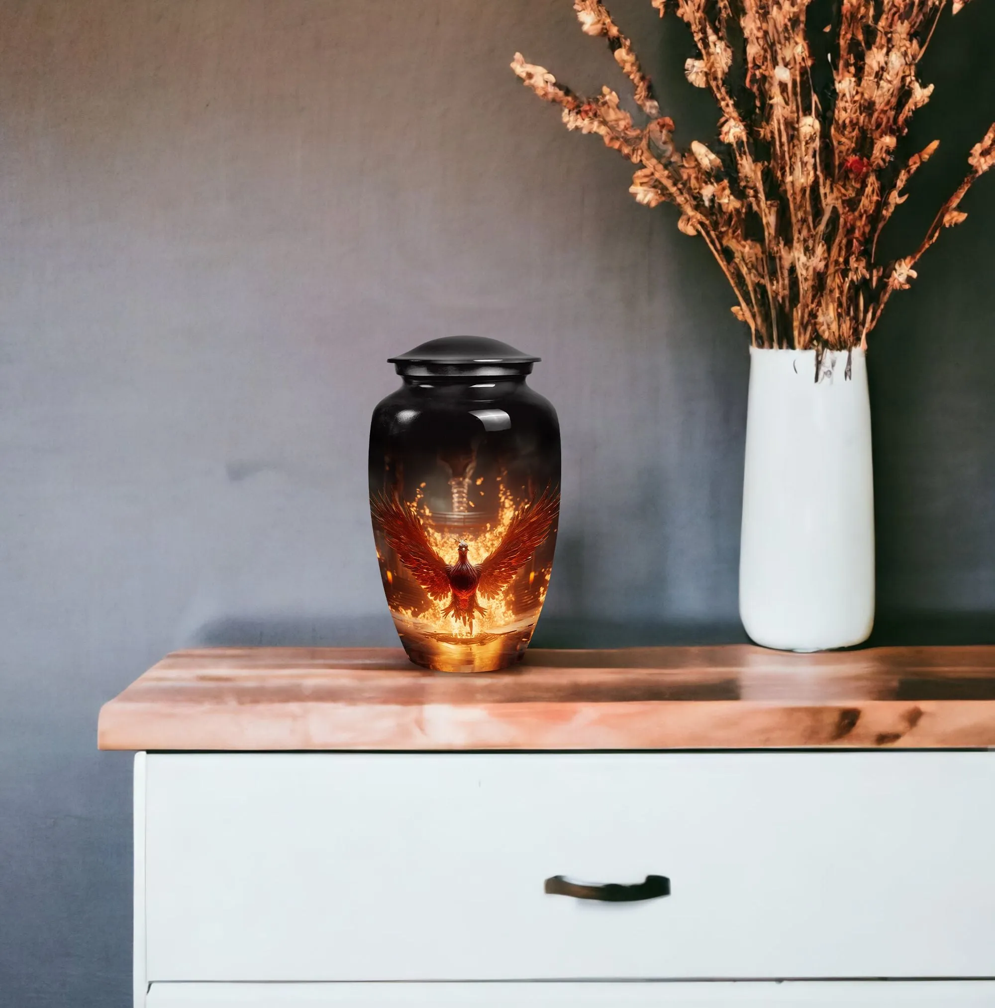 Fire Red Phoenix Cremation Urn | Personalized Large Aluminium Urn