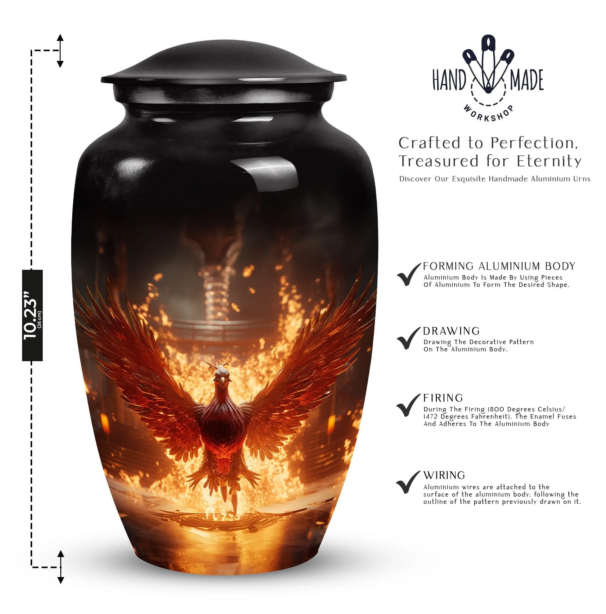 Fire Red Phoenix Cremation Urn | Personalized Large Aluminium Urn
