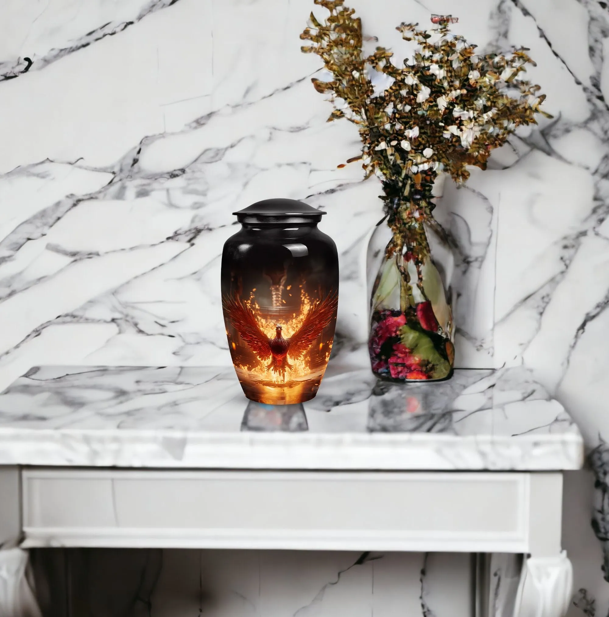 Fire Red Phoenix Cremation Urn | Personalized Large Aluminium Urn
