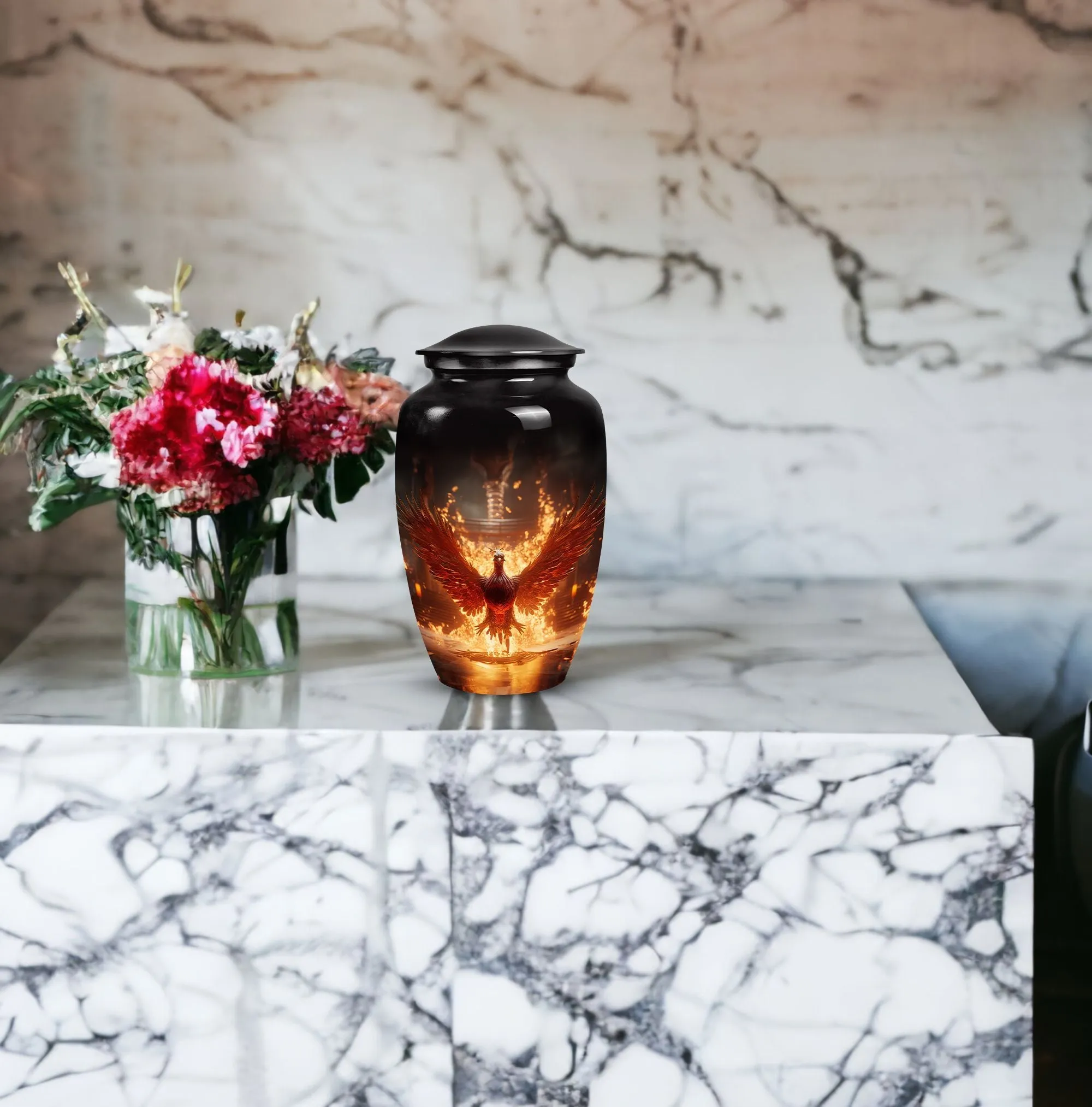 Fire Red Phoenix Cremation Urn | Personalized Large Aluminium Urn
