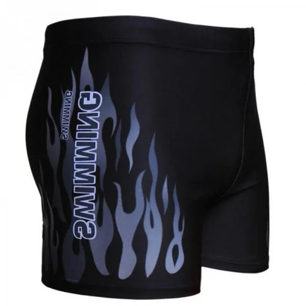 Flame Pattern Men Male Swimwear Boxer Shorts Bathing Suit Trunks Swim Black Blue Beach Wear