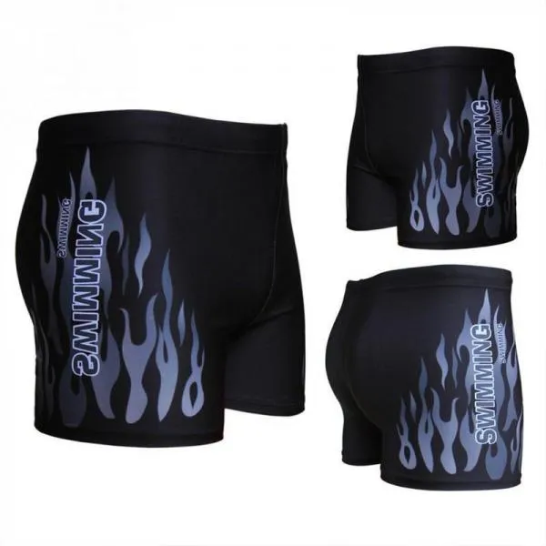 Flame Pattern Men Male Swimwear Boxer Shorts Bathing Suit Trunks Swim Black Blue Beach Wear