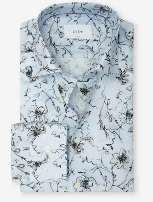 Floral Signature Twill Slim Fit Shirt Blue