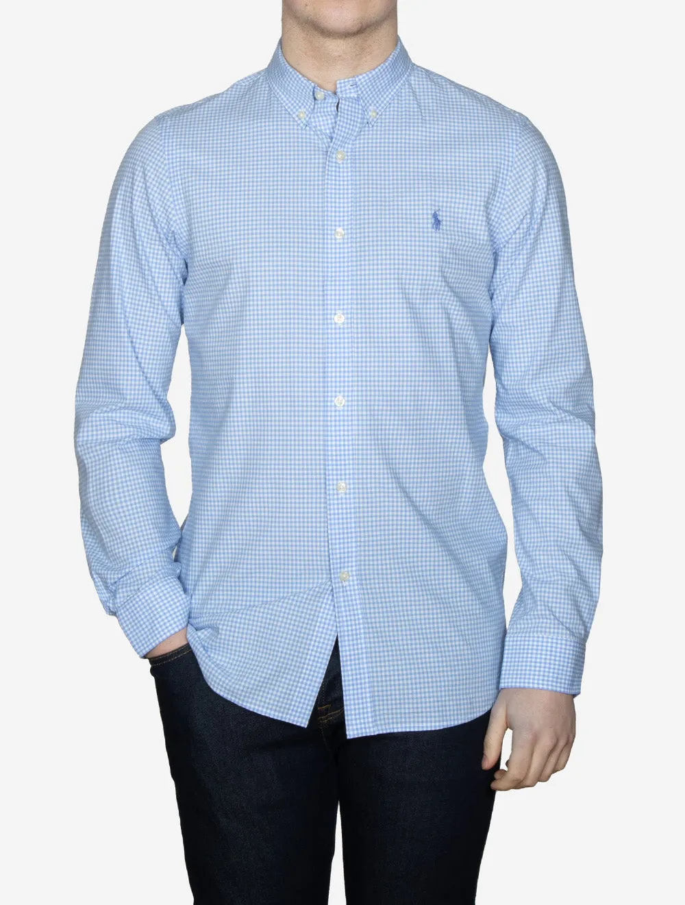 Gingham Cotton Poplin Slim Fit Shirt Blue