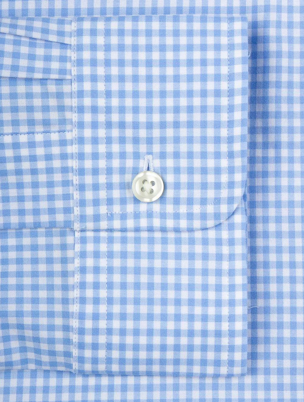 Gingham Cotton Poplin Slim Fit Shirt Blue