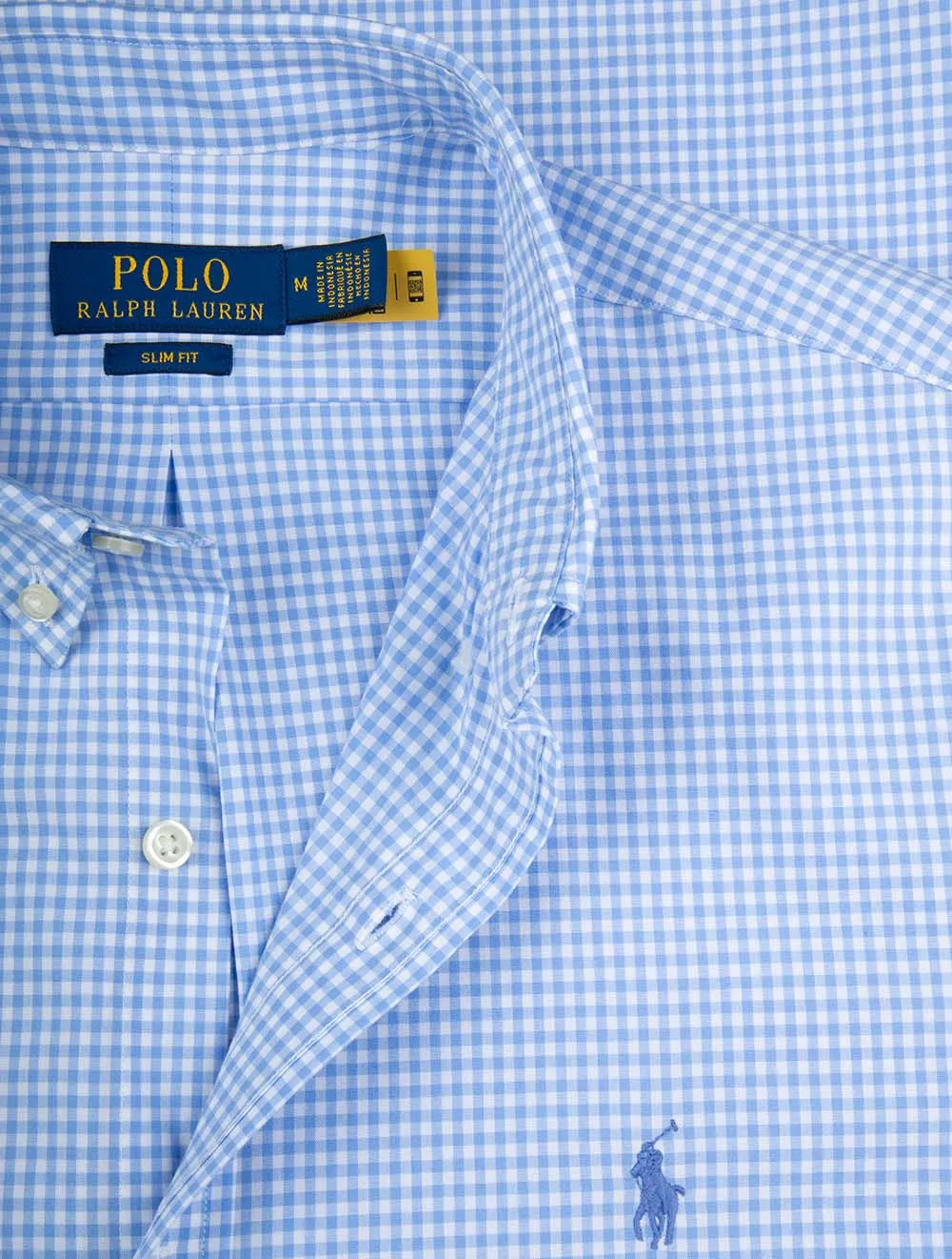 Gingham Cotton Poplin Slim Fit Shirt Blue