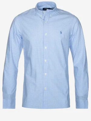 Gingham Cotton Poplin Slim Fit Shirt Blue