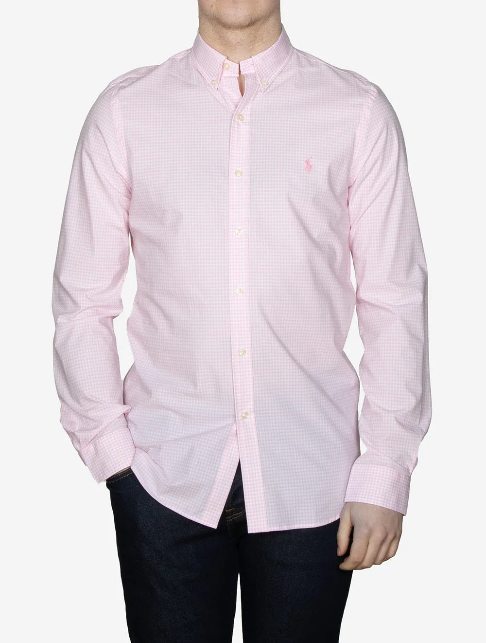 Gingham Cotton Poplin Slim Fit Shirt Pink