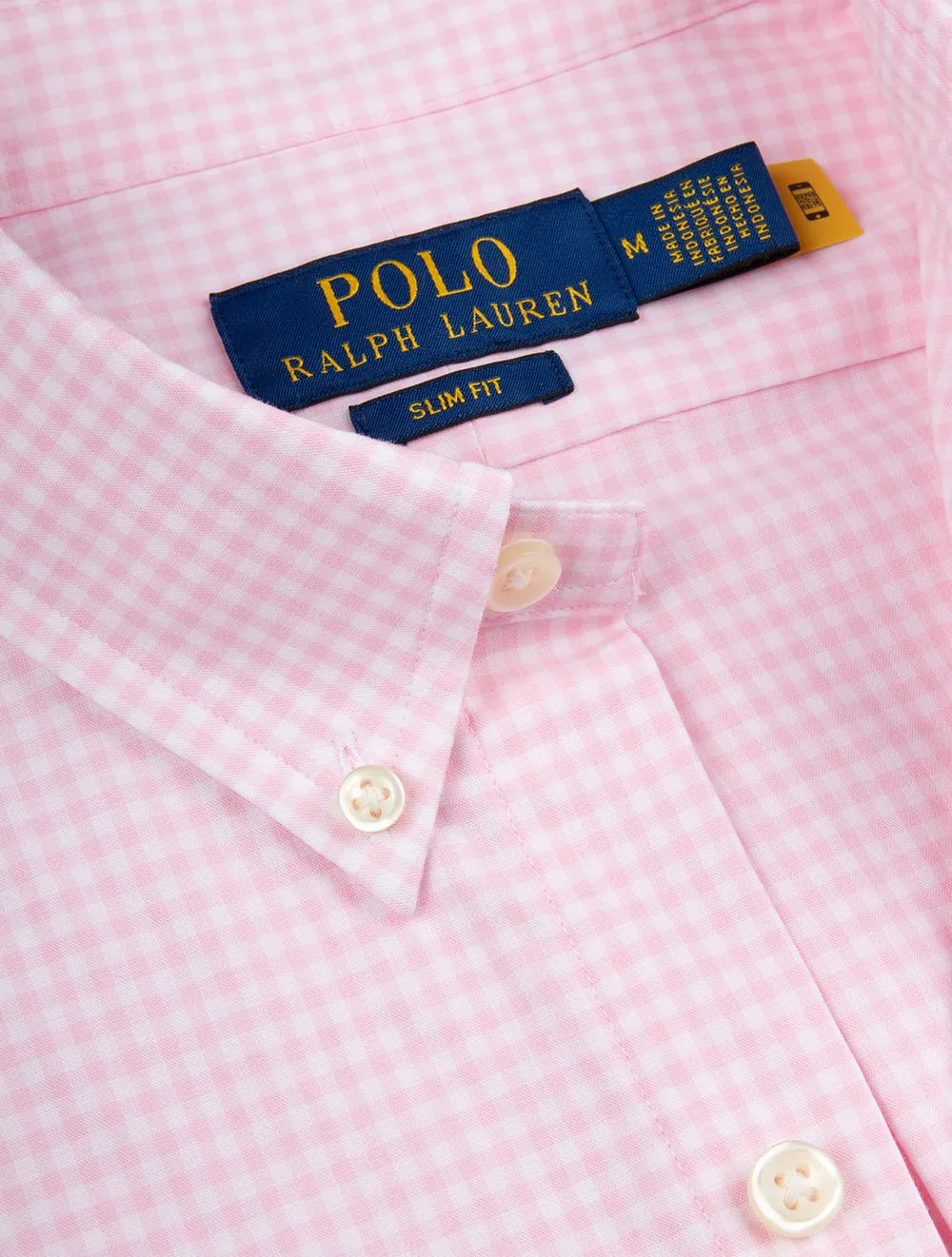 Gingham Cotton Poplin Slim Fit Shirt Pink