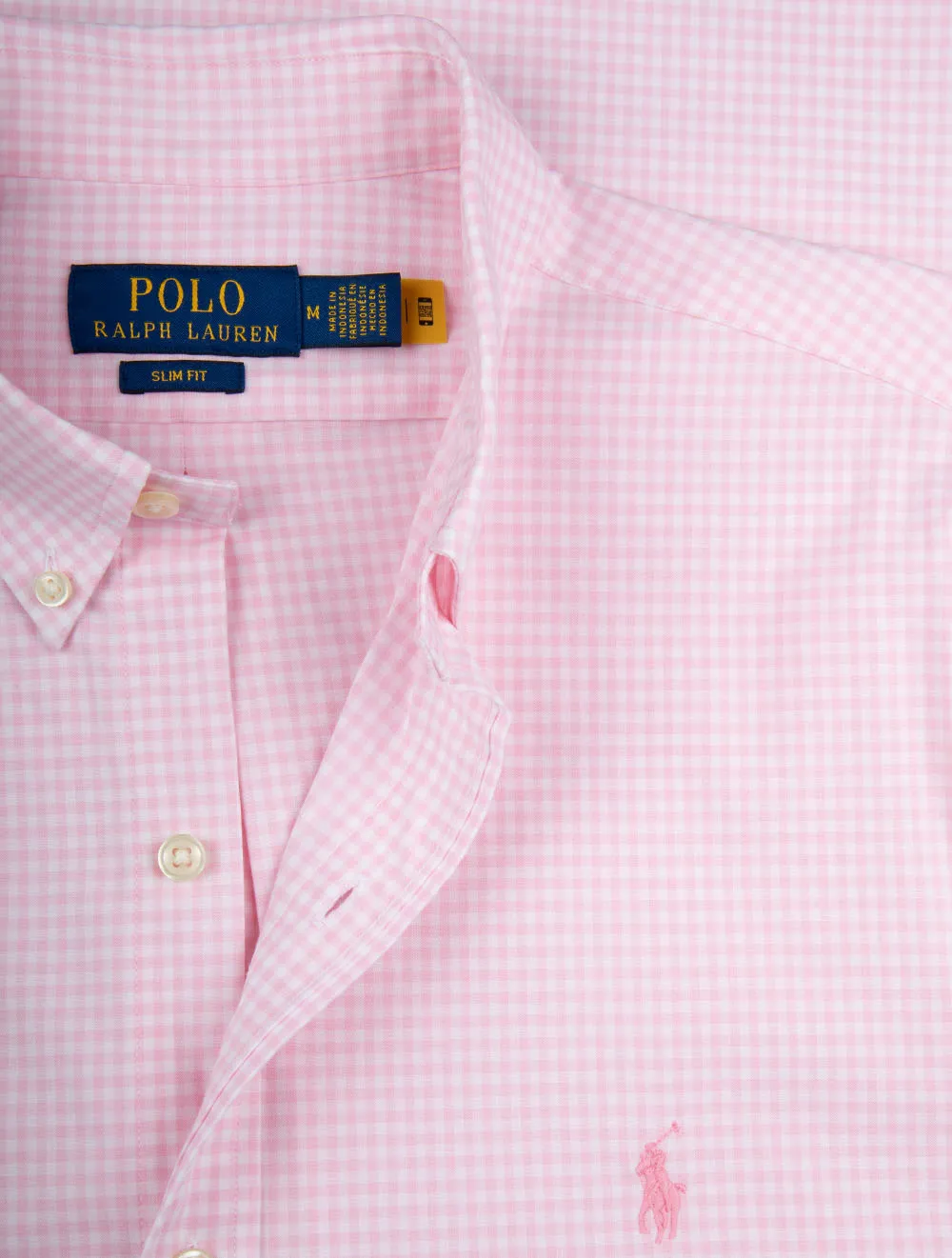 Gingham Cotton Poplin Slim Fit Shirt Pink