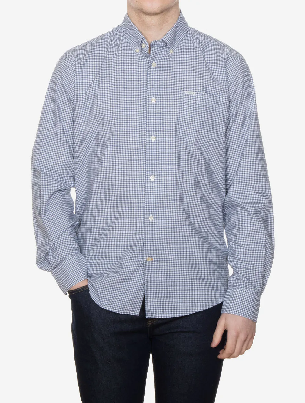 Gingham Finwell Tailored Long-Sleeved Shirt Blue