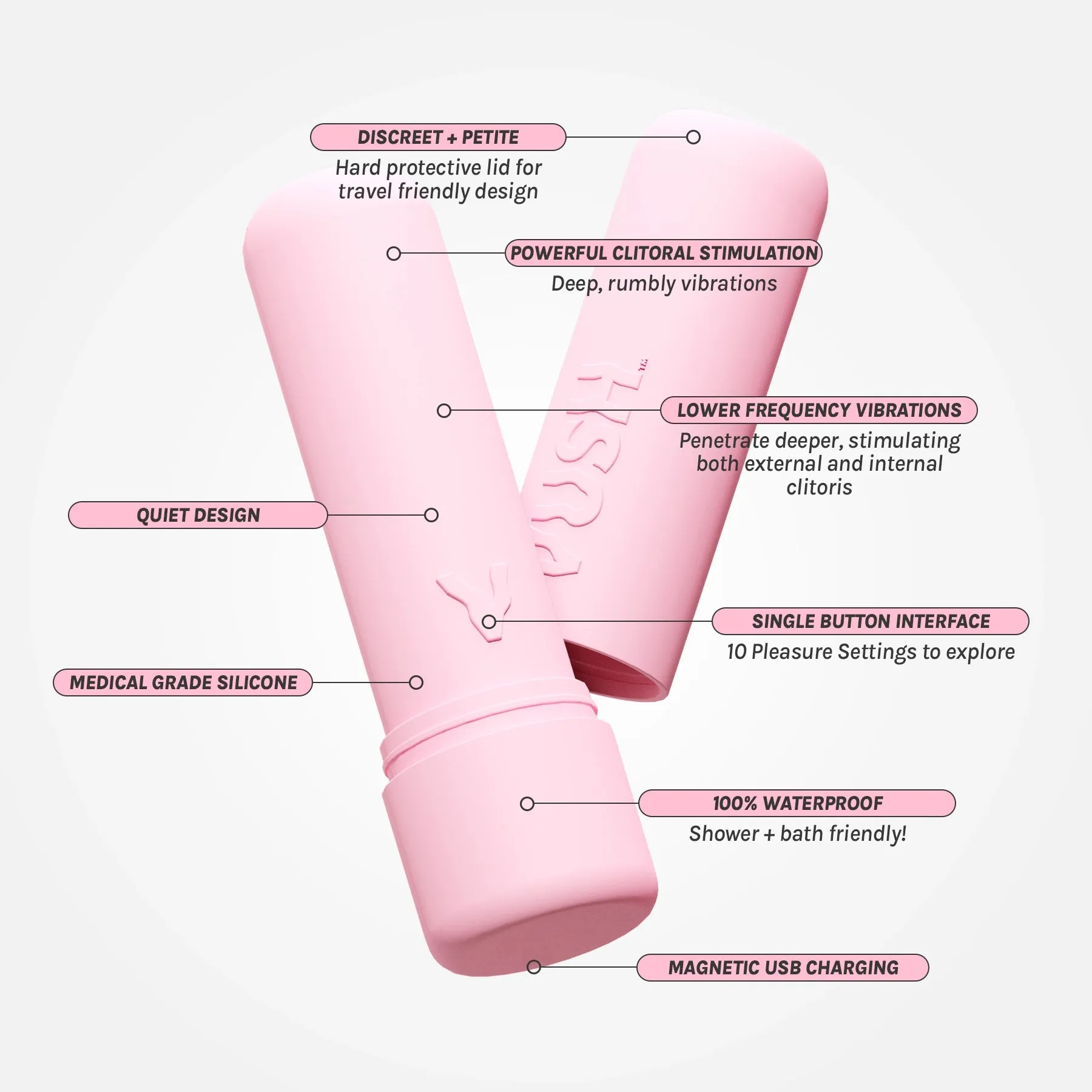 Gloss - Compact   Rechargeable Pink Bullet Vibrator with Travel Case