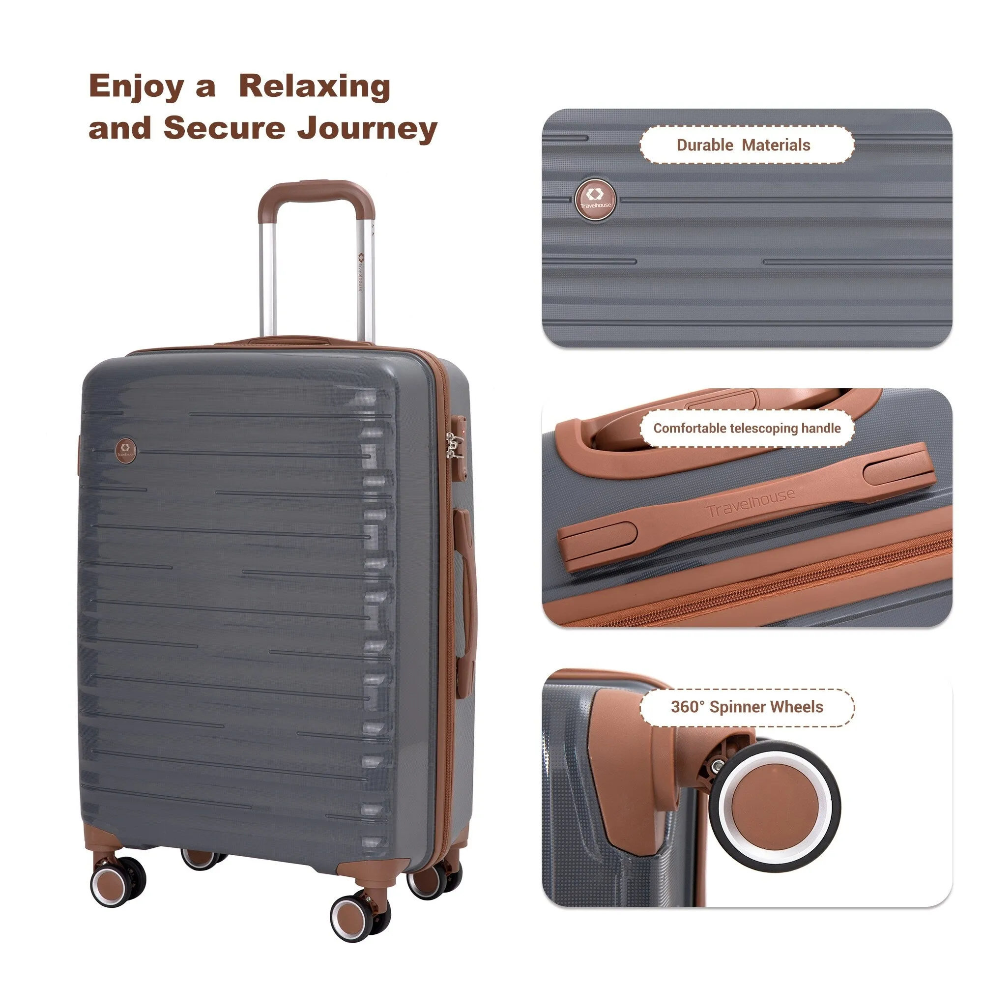 Hardshell Luggage Set with Travel Bag and Toiletry Bag, 5-Piece Suitcase Set with TSA Lock and Rotatable Spinner Wheels