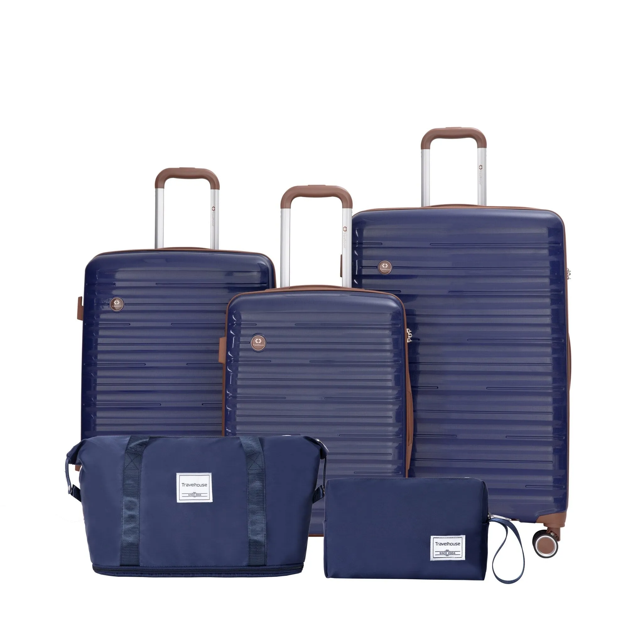 Hardshell Luggage Set with Travel Bag and Toiletry Bag, 5-Piece Suitcase Set with TSA Lock and Rotatable Spinner Wheels