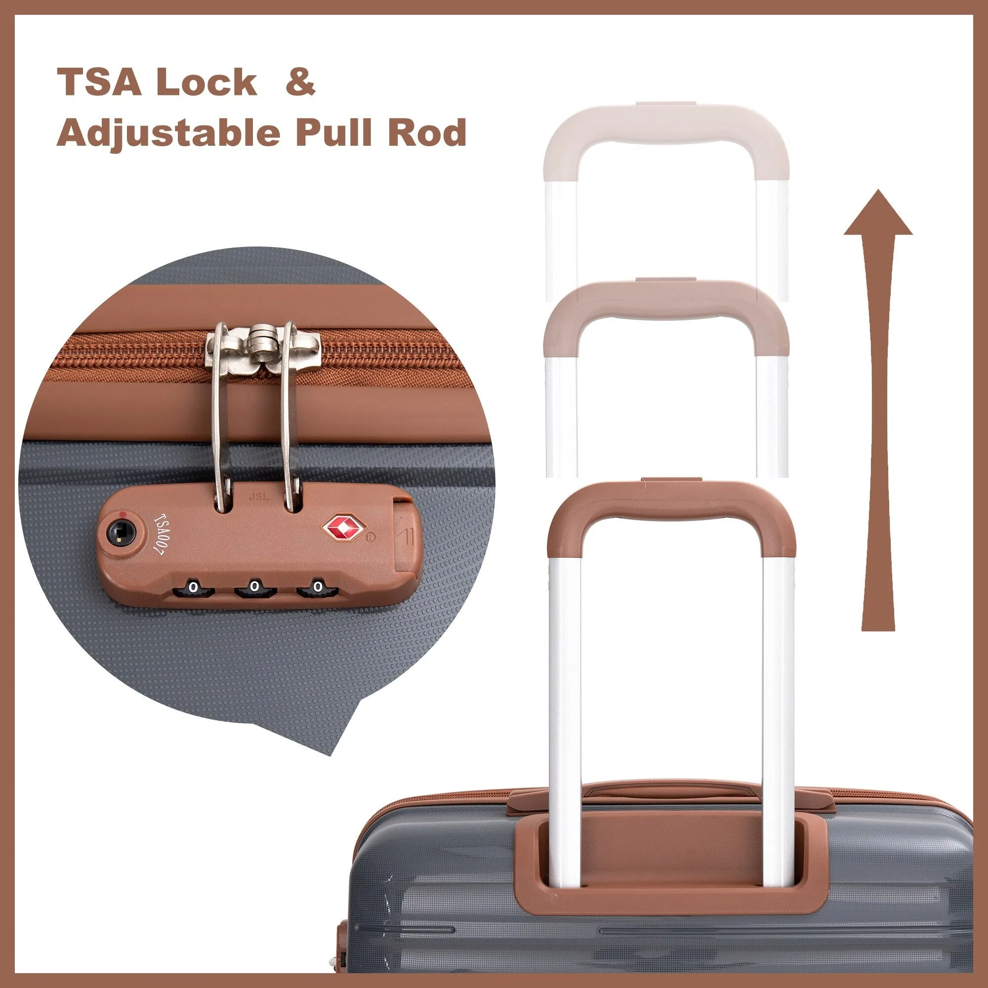 Hardshell Luggage Set with Travel Bag and Toiletry Bag, 5-Piece Suitcase Set with TSA Lock and Rotatable Spinner Wheels