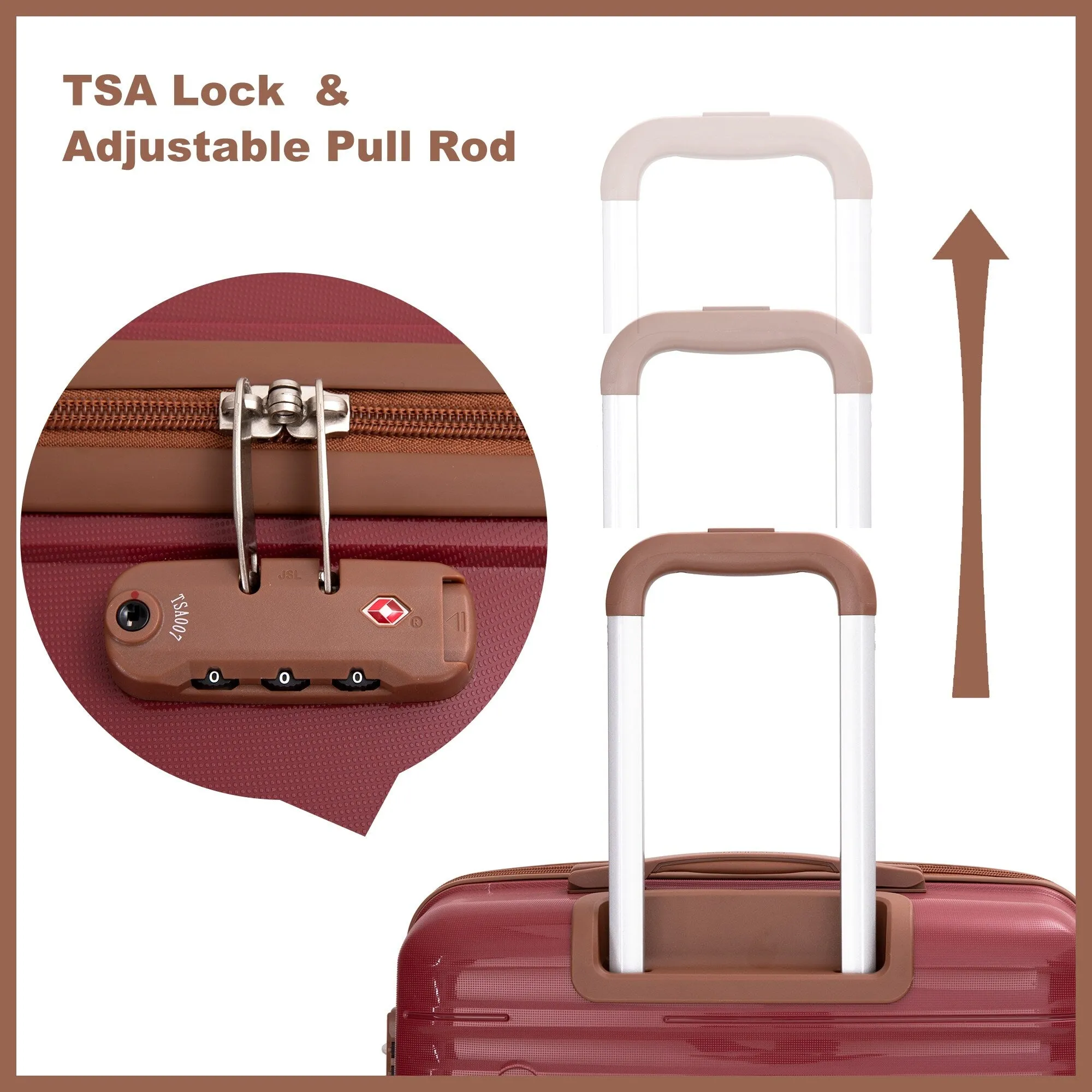 Hardshell Luggage Set with Travel Bag and Toiletry Bag, 5-Piece Suitcase Set with TSA Lock and Rotatable Spinner Wheels