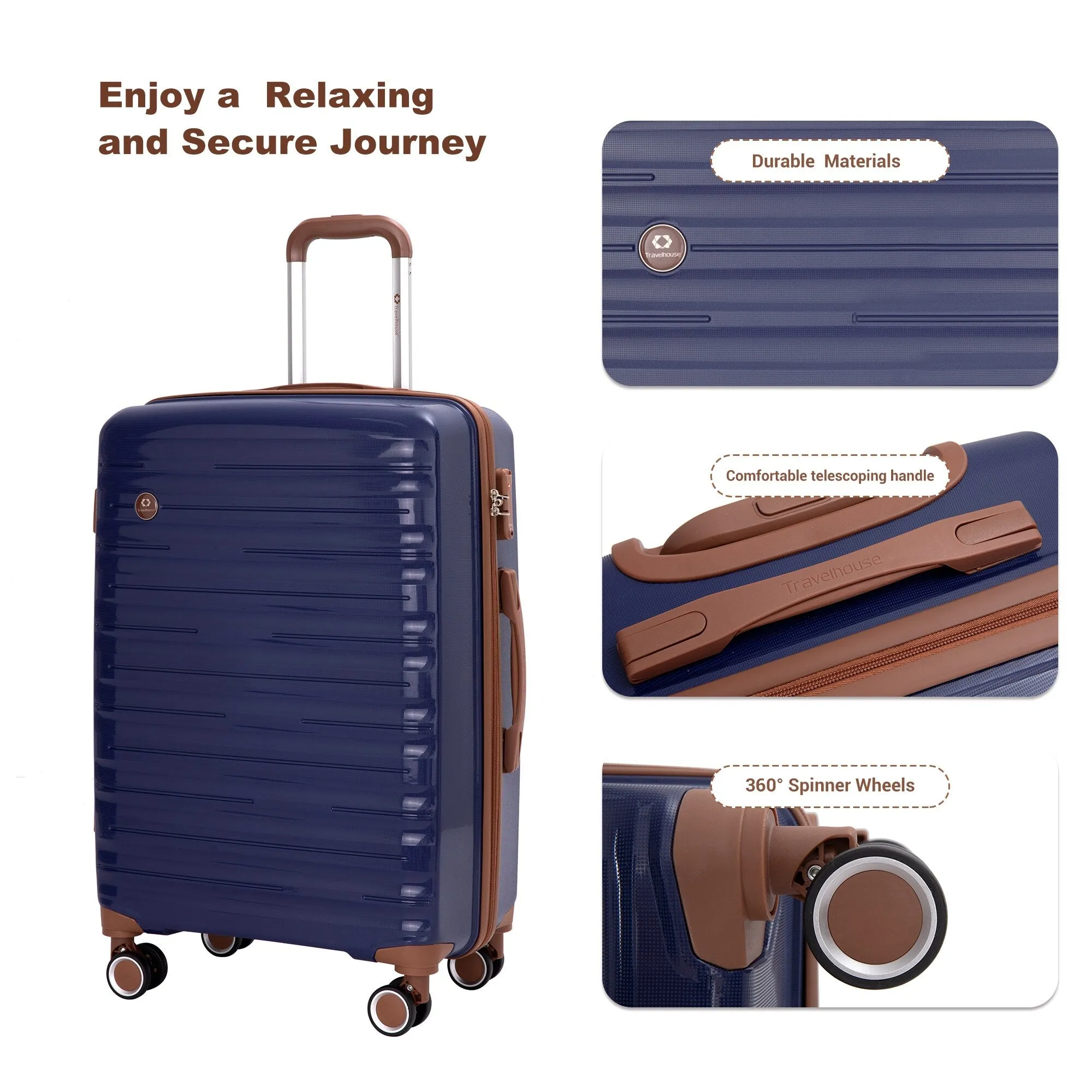 Hardshell Luggage Set with Travel Bag and Toiletry Bag, 5-Piece Suitcase Set with TSA Lock and Rotatable Spinner Wheels