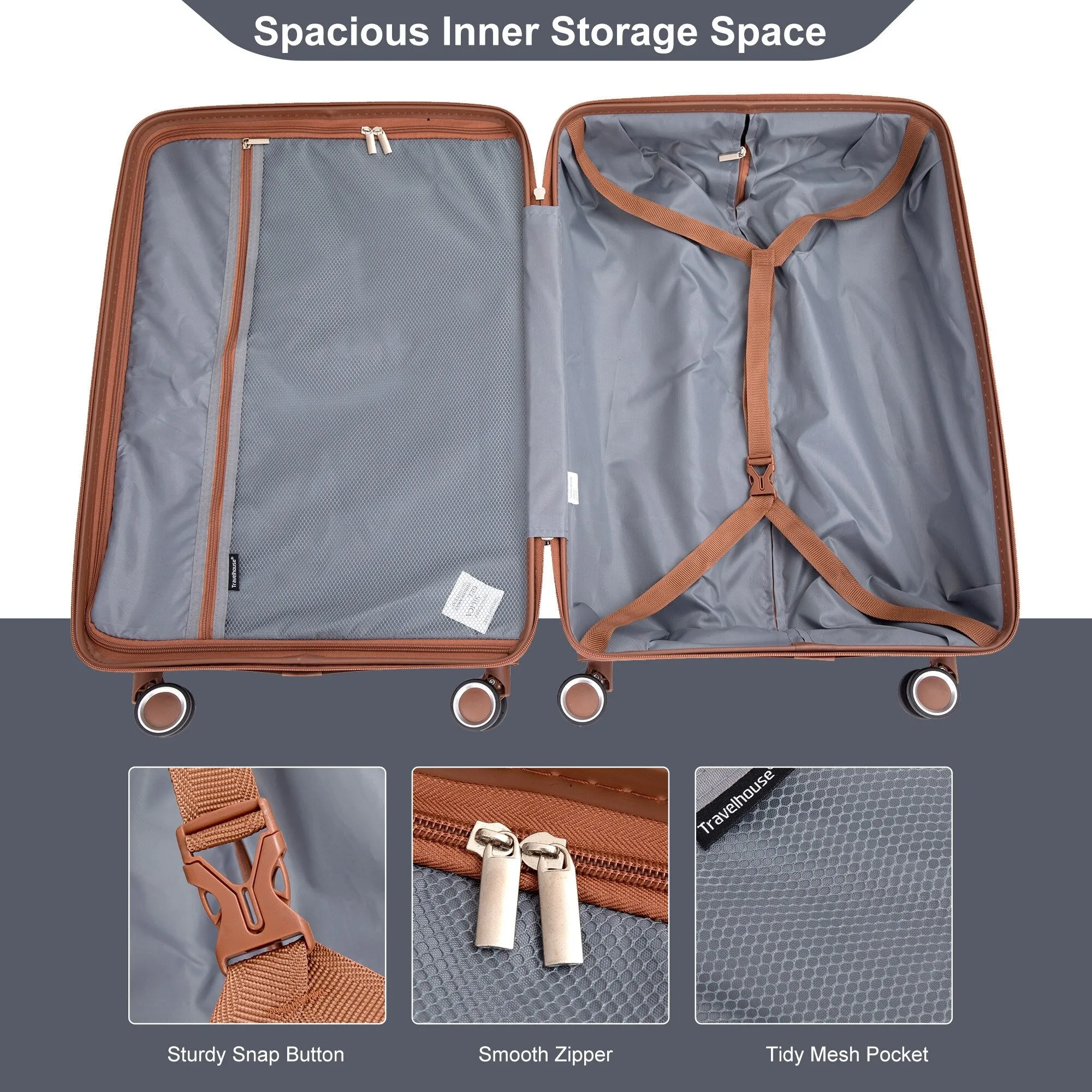 Hardshell Luggage Set with Travel Bag and Toiletry Bag, 5-Piece Suitcase Set with TSA Lock and Rotatable Spinner Wheels