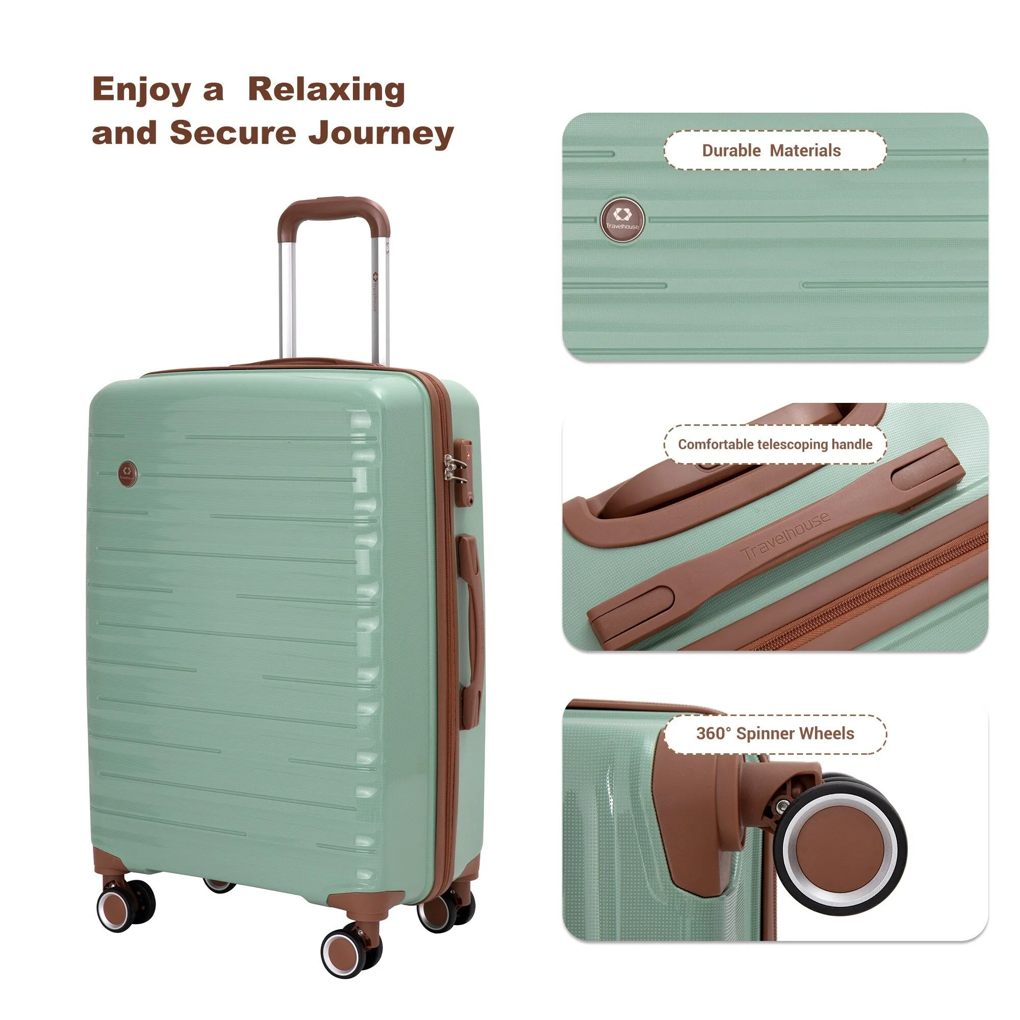 Hardshell Luggage Set with Travel Bag and Toiletry Bag, 5-Piece Suitcase Set with TSA Lock and Rotatable Spinner Wheels