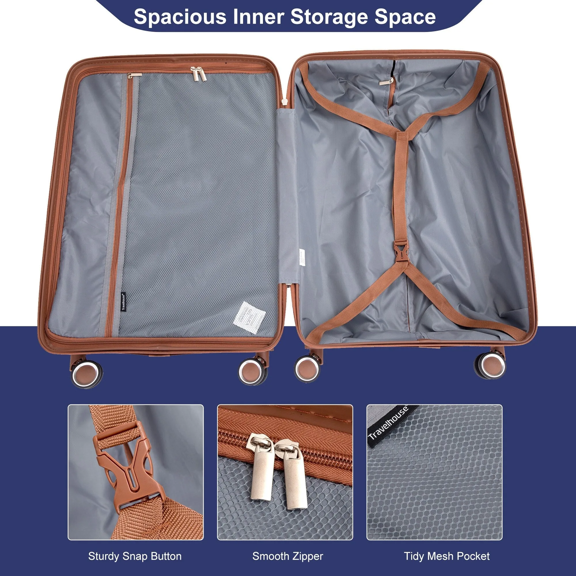 Hardshell Luggage Set with Travel Bag and Toiletry Bag, 5-Piece Suitcase Set with TSA Lock and Rotatable Spinner Wheels