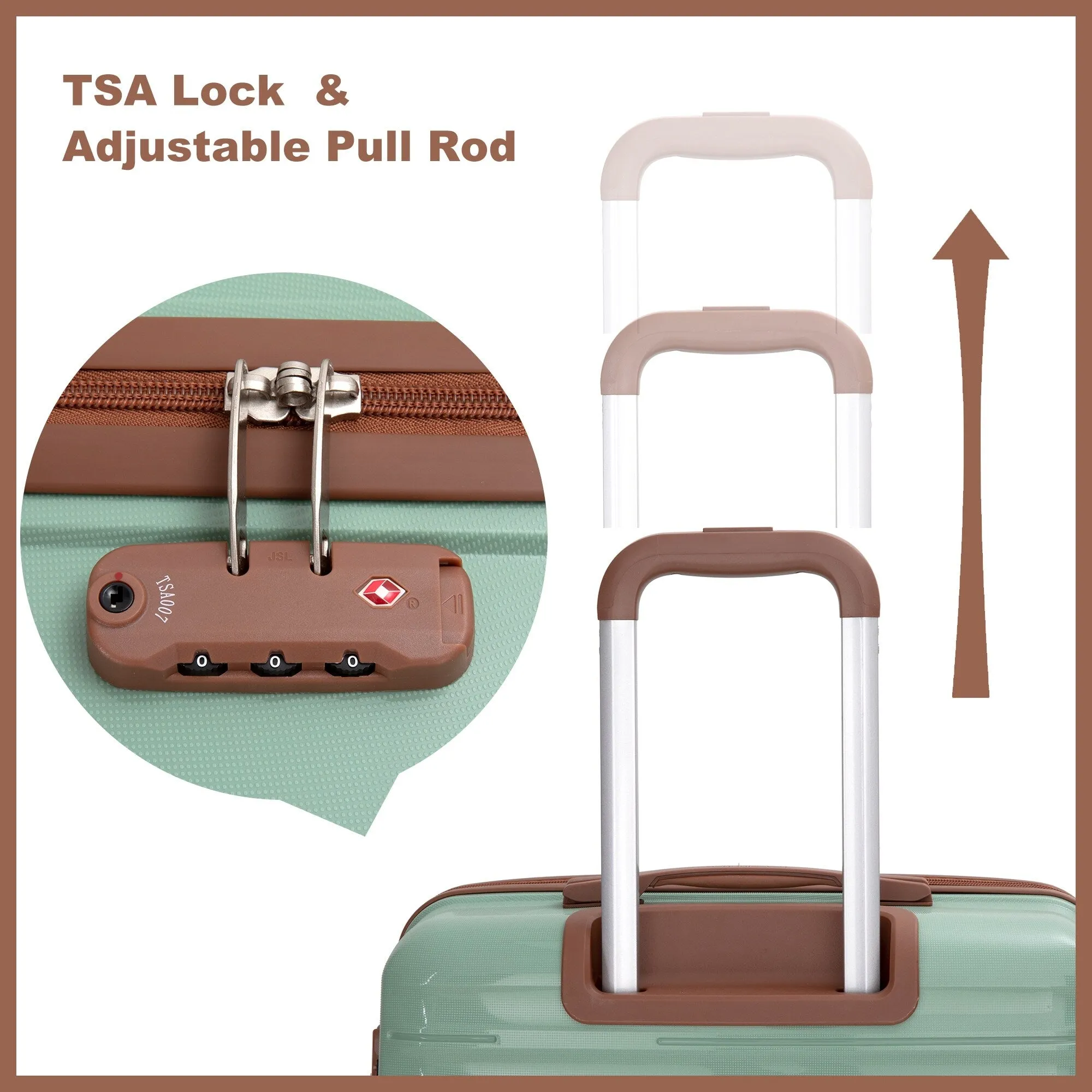 Hardshell Luggage Set with Travel Bag and Toiletry Bag, 5-Piece Suitcase Set with TSA Lock and Rotatable Spinner Wheels