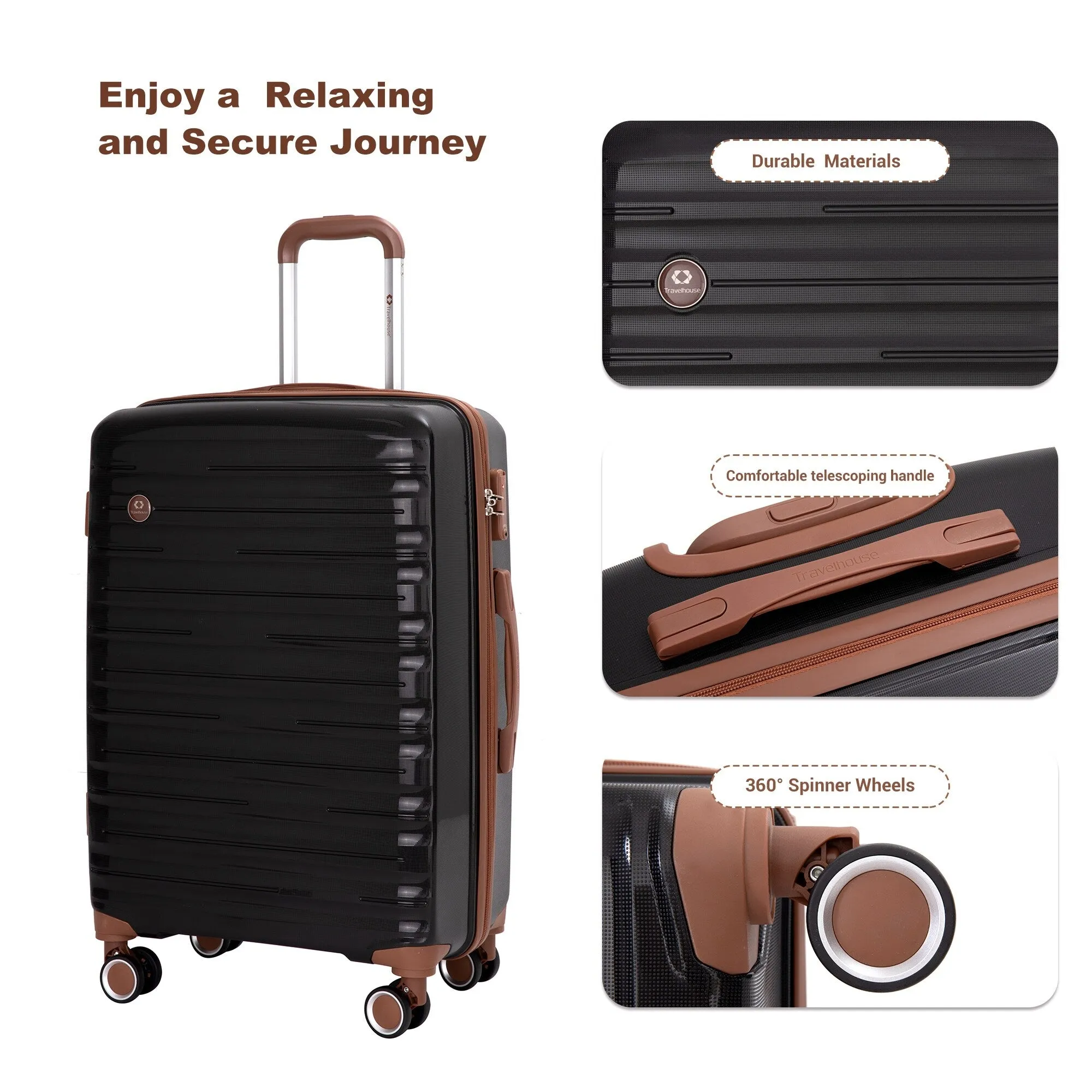 Hardshell Luggage Set with Travel Bag and Toiletry Bag, 5-Piece Suitcase Set with TSA Lock and Rotatable Spinner Wheels