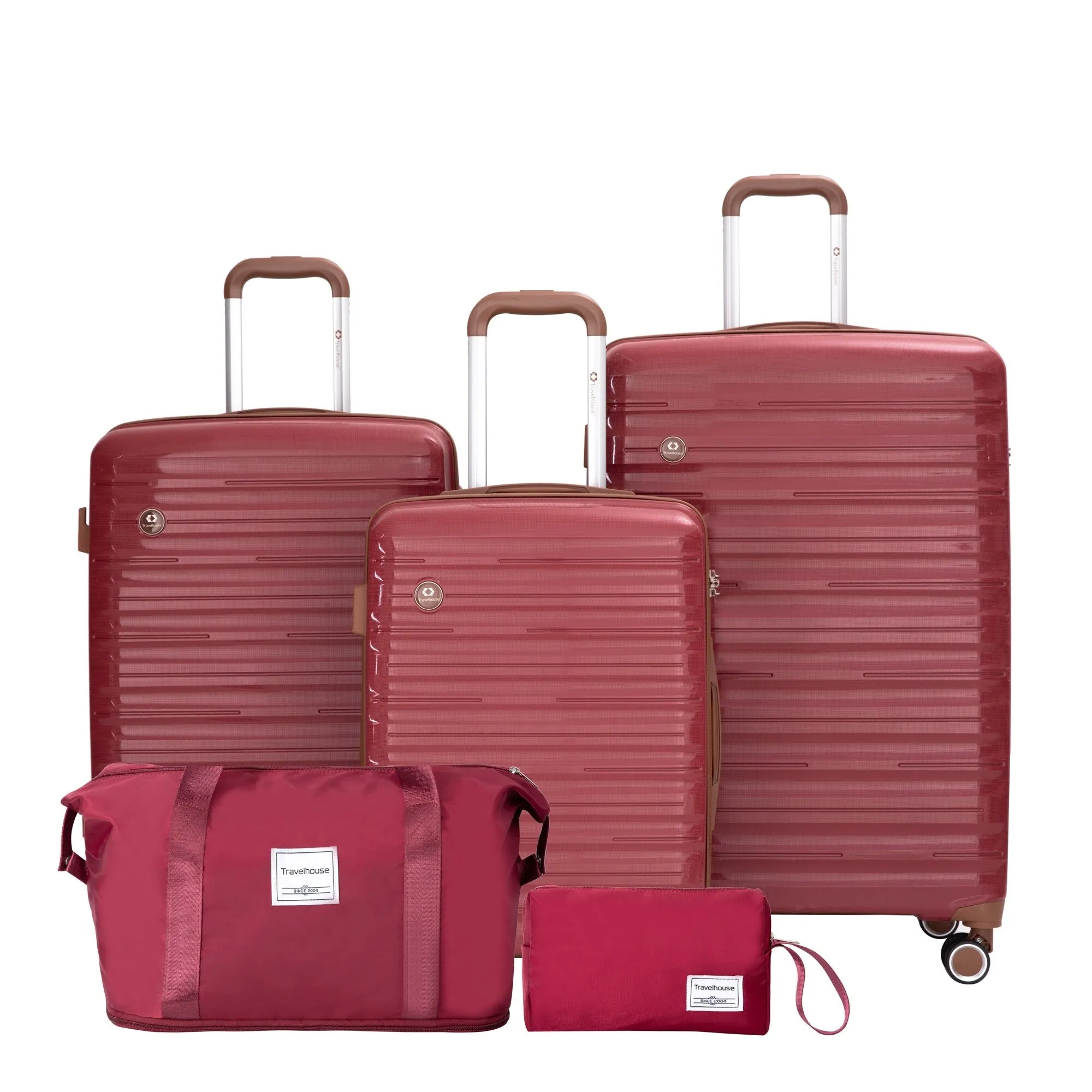 Hardshell Luggage Set with Travel Bag and Toiletry Bag, 5-Piece Suitcase Set with TSA Lock and Rotatable Spinner Wheels