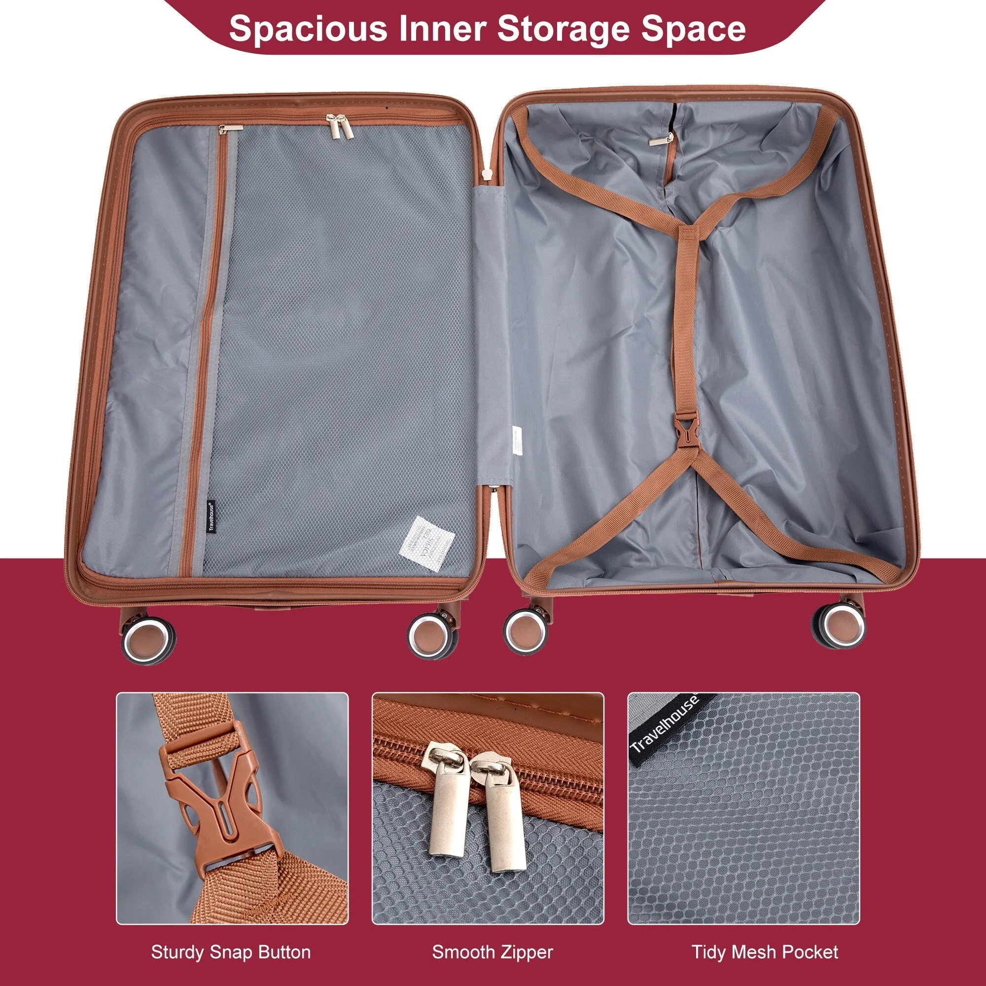 Hardshell Luggage Set with Travel Bag and Toiletry Bag, 5-Piece Suitcase Set with TSA Lock and Rotatable Spinner Wheels
