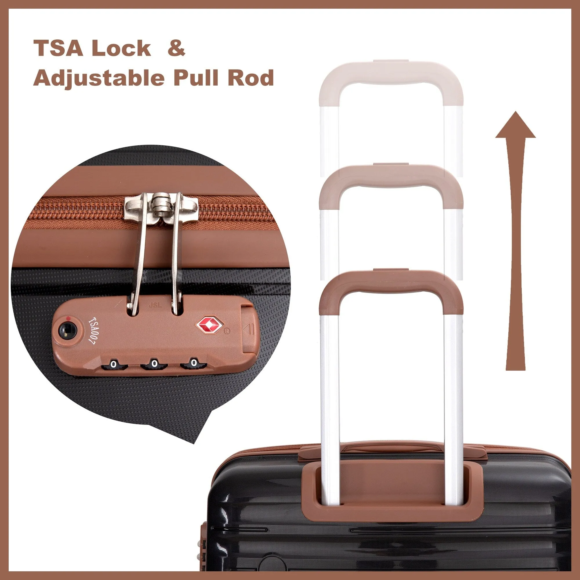 Hardshell Luggage Set with Travel Bag and Toiletry Bag, 5-Piece Suitcase Set with TSA Lock and Rotatable Spinner Wheels