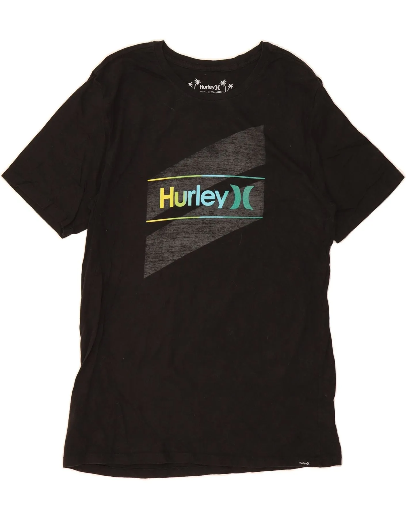 HURLEY Mens Graphic T-Shirt Top Large Black Cotton