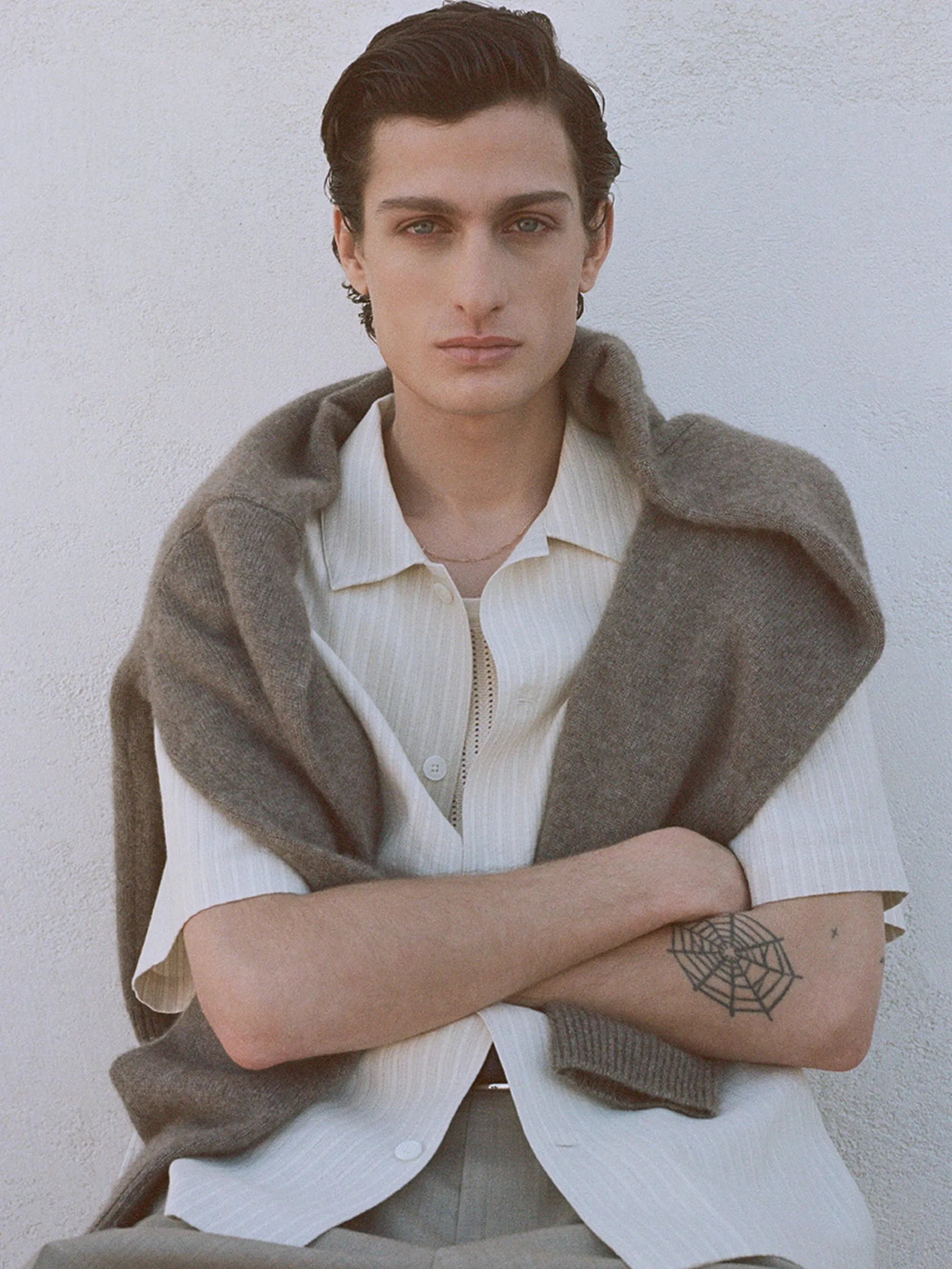 Jacquard Cotton Short Sleeve Shirt -- White Sand