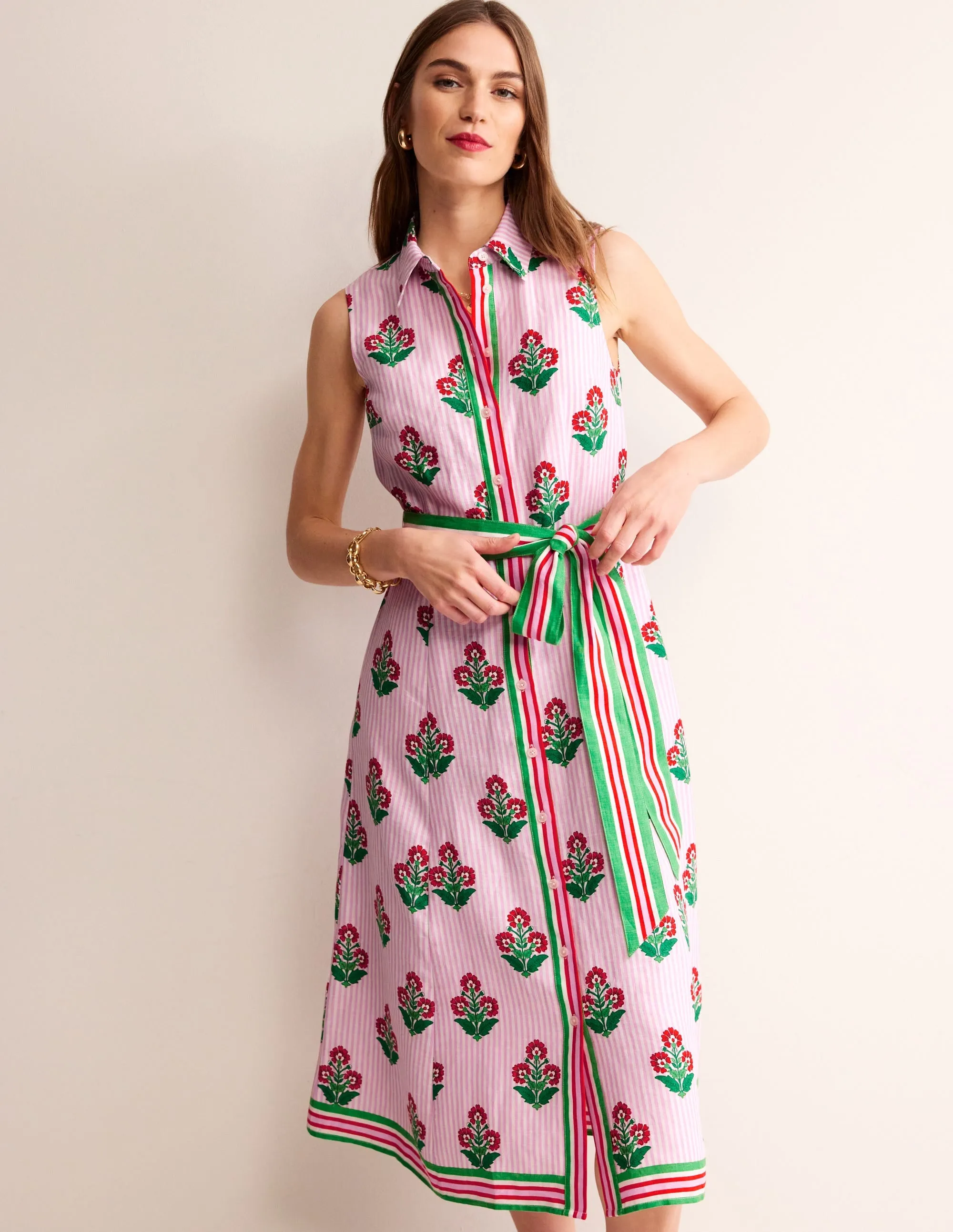 Kate Linen Midi Shirt Dress-Grenadine, Floret Stem