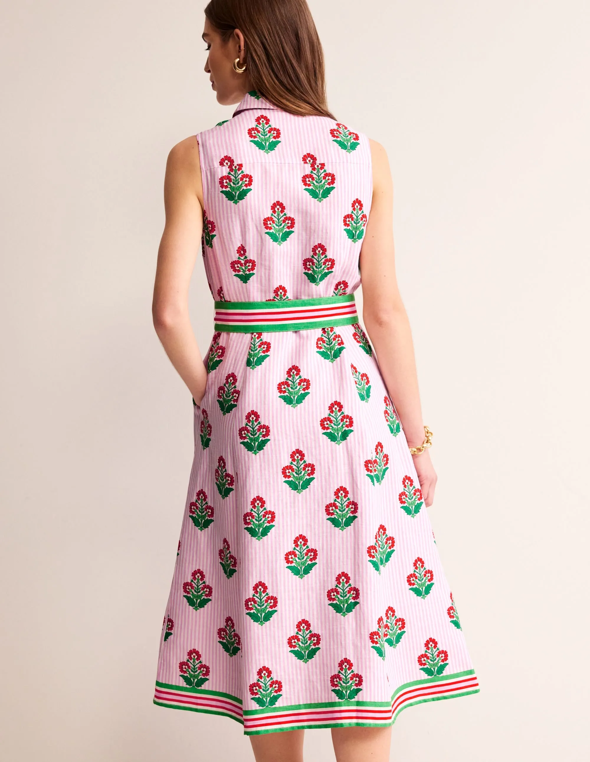 Kate Linen Midi Shirt Dress-Grenadine, Floret Stem