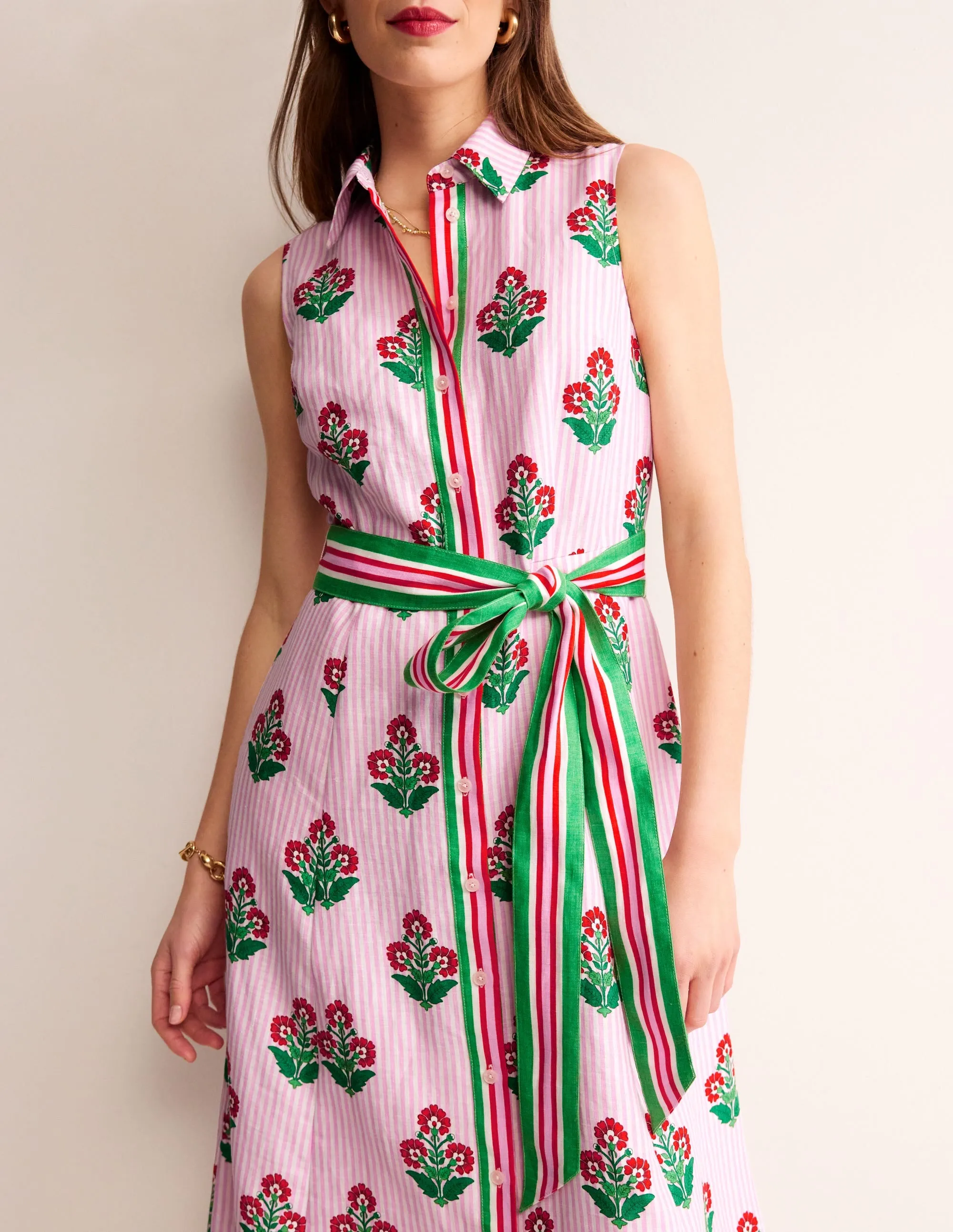 Kate Linen Midi Shirt Dress-Grenadine, Floret Stem