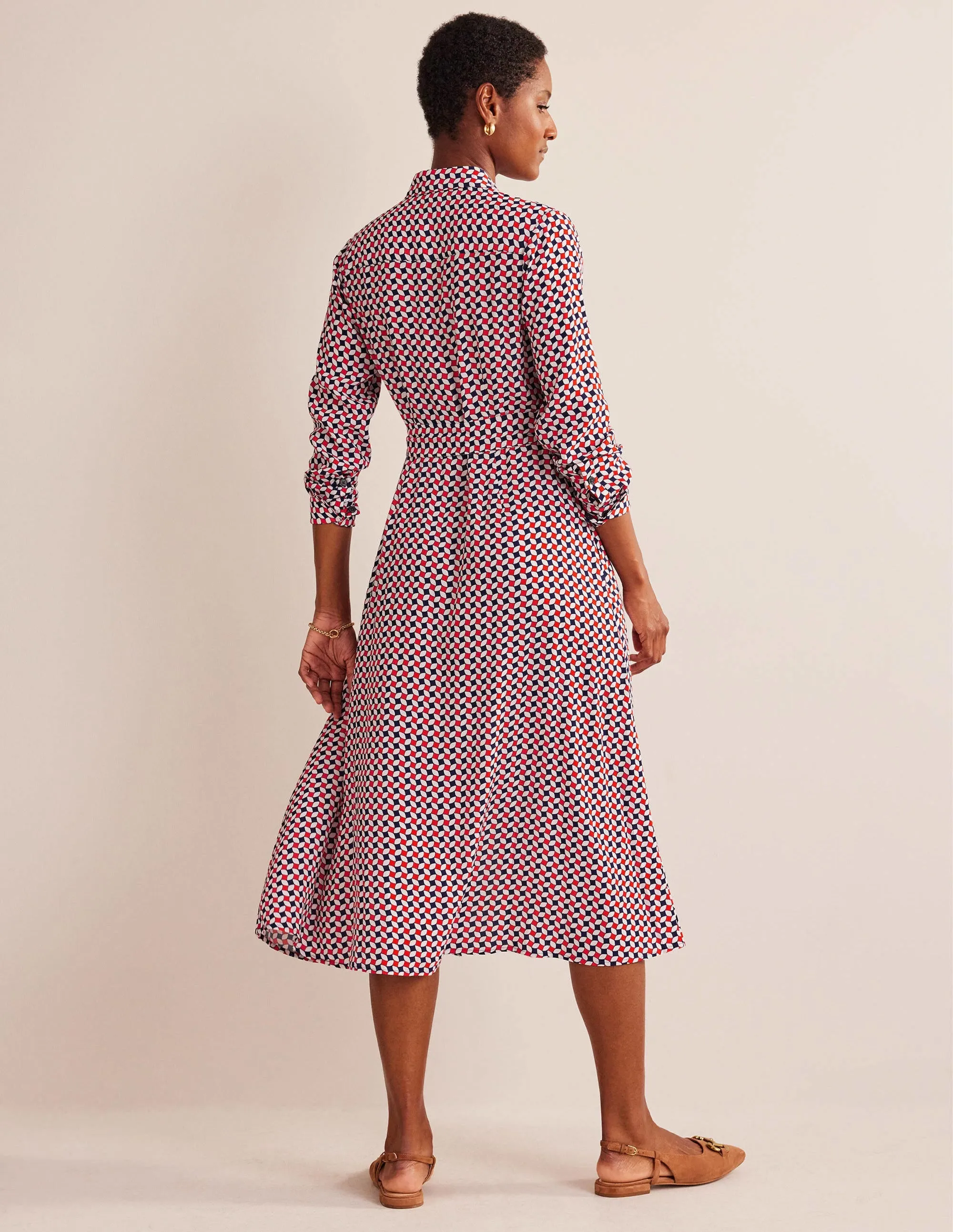 Kate Midi Shirt Dress-Fiesta Orange, Diamond
