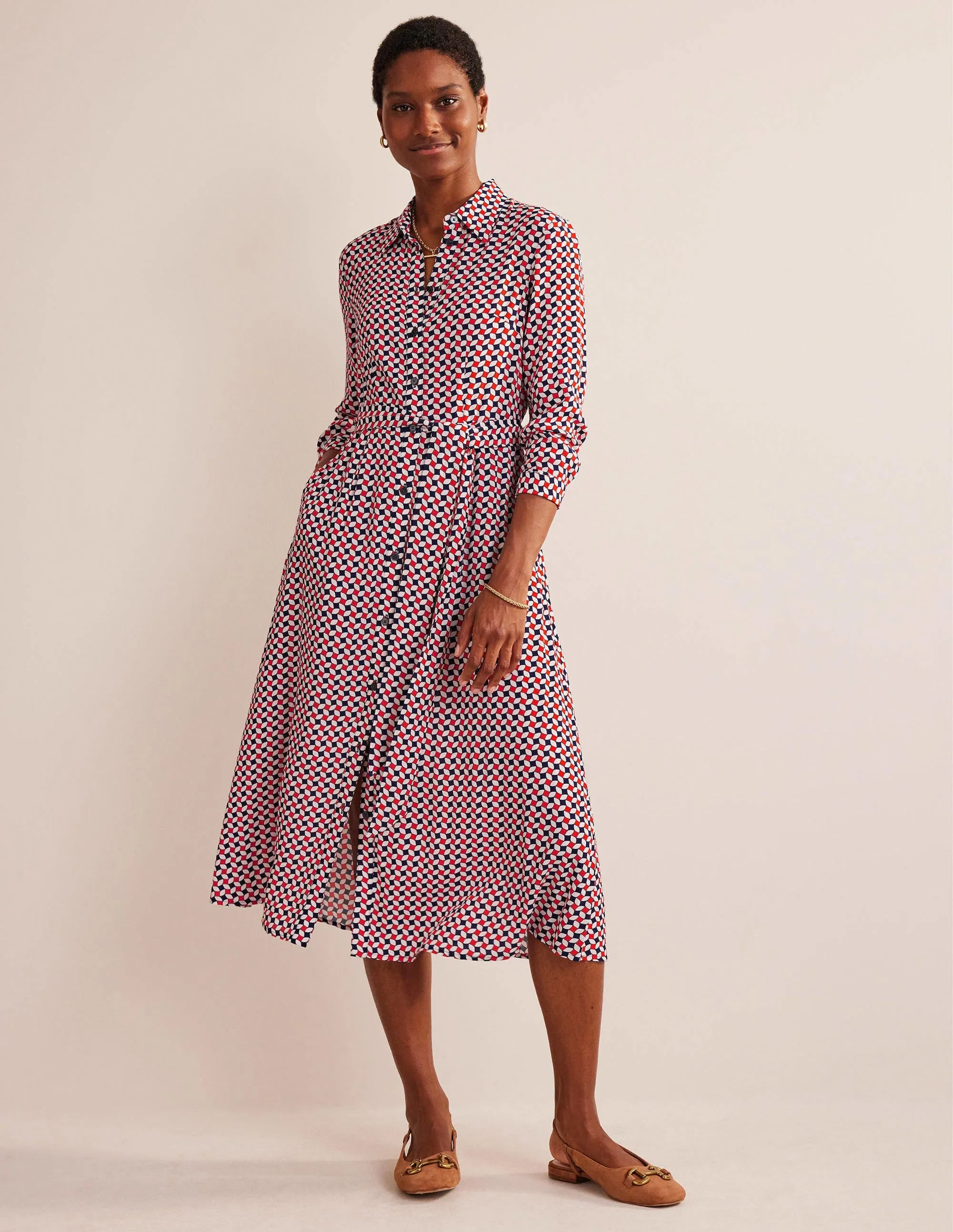Kate Midi Shirt Dress-Fiesta Orange, Diamond