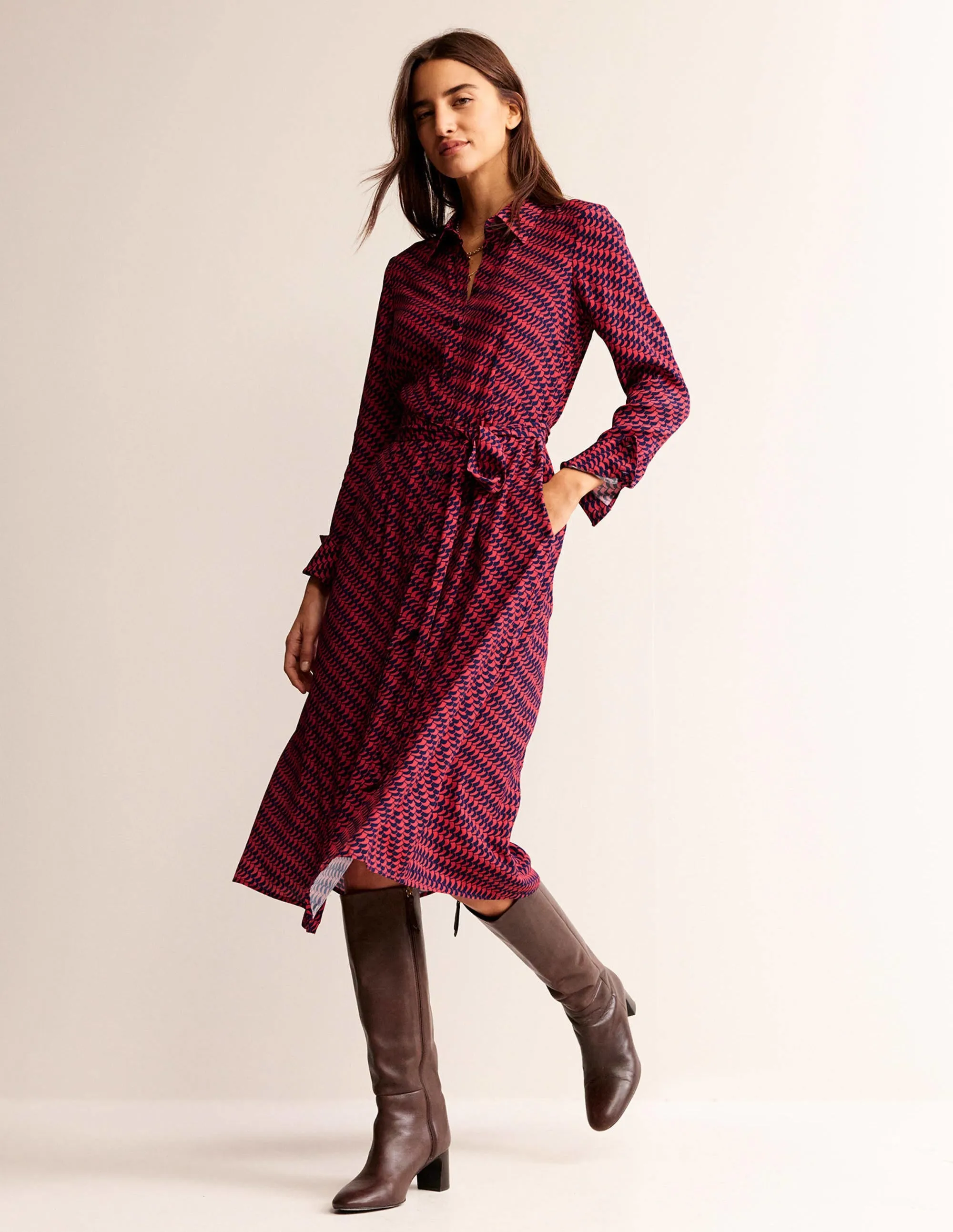 Kate Midi Shirt Dress-Pop Peony, Geo Fall