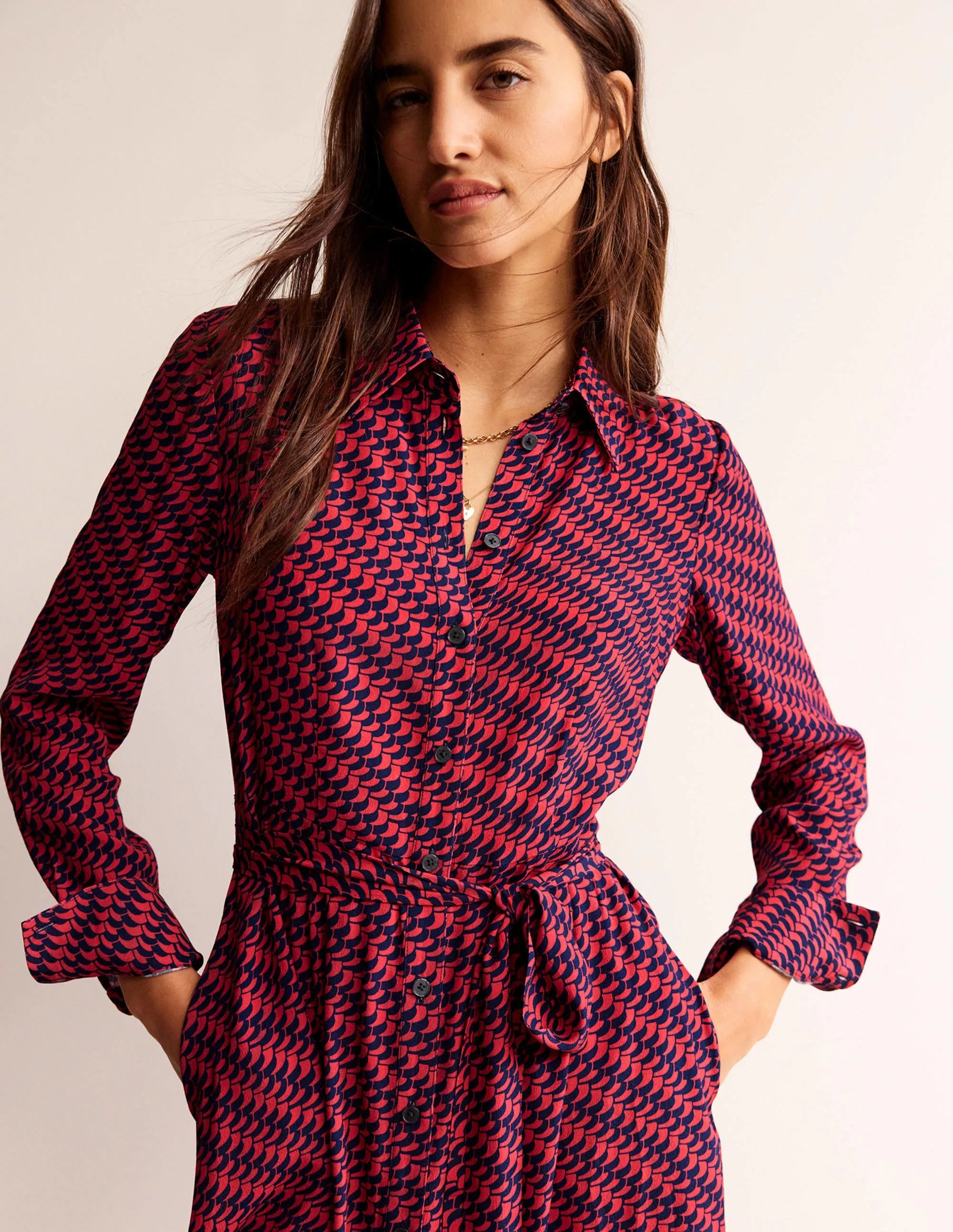 Kate Midi Shirt Dress-Pop Peony, Geo Fall