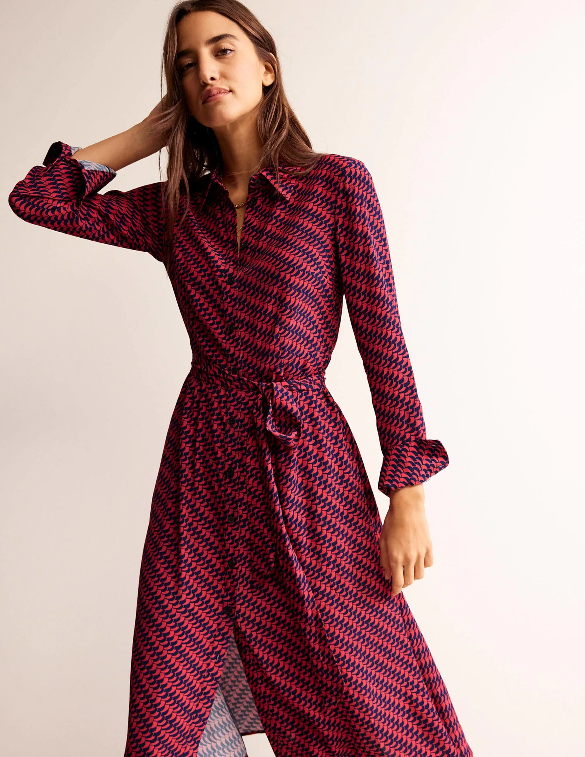 Kate Midi Shirt Dress-Pop Peony, Geo Fall