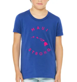 KIDS 'MAUI STRONG' Unisex Tee - Blue   Neon Pink
