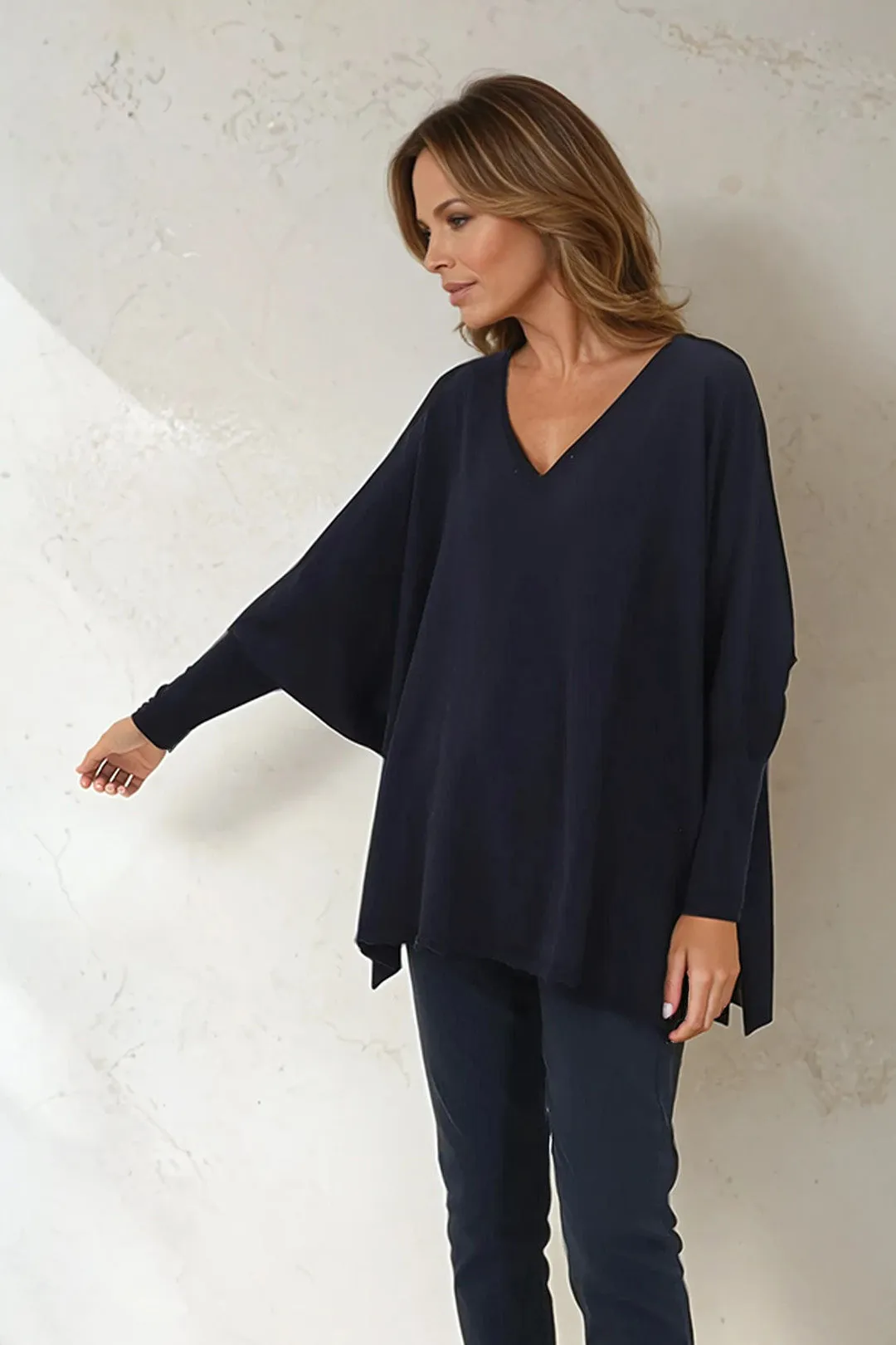 LENA LONG SLEEVE V-NECK PONCHO IN PIMA COTTON KNIT