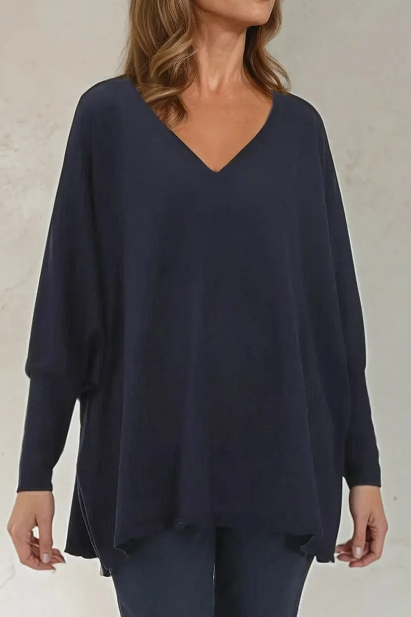 LENA LONG SLEEVE V-NECK PONCHO IN PIMA COTTON KNIT
