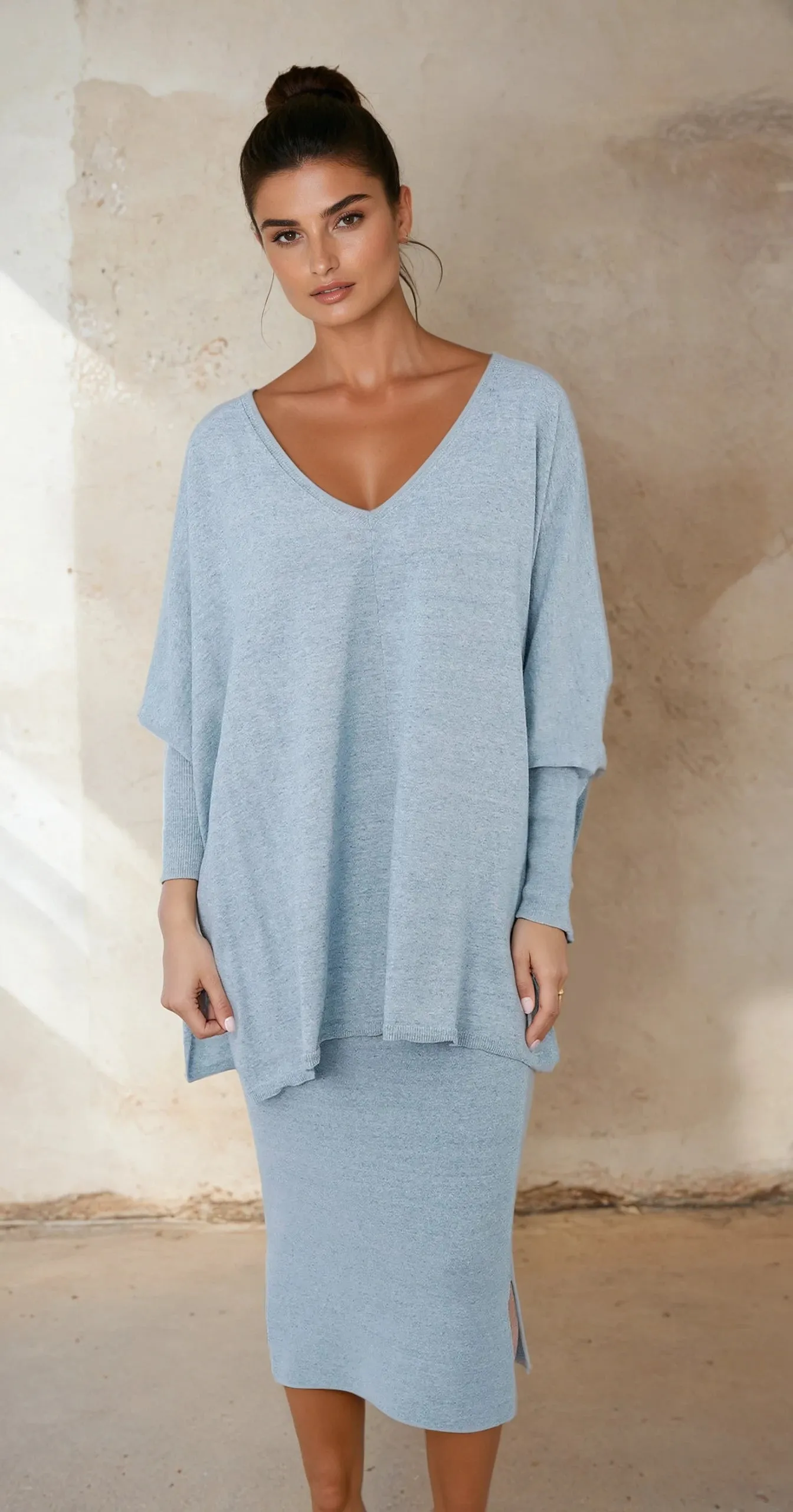 LENA LONG SLEEVE V-NECK PONCHO IN PIMA COTTON KNIT
