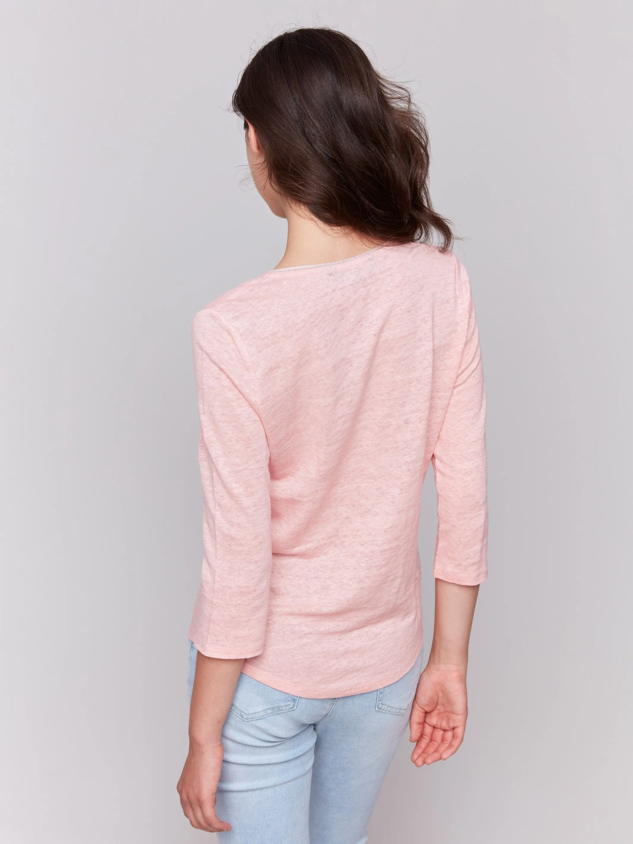 Linen Blend V-Neck Top - Guava