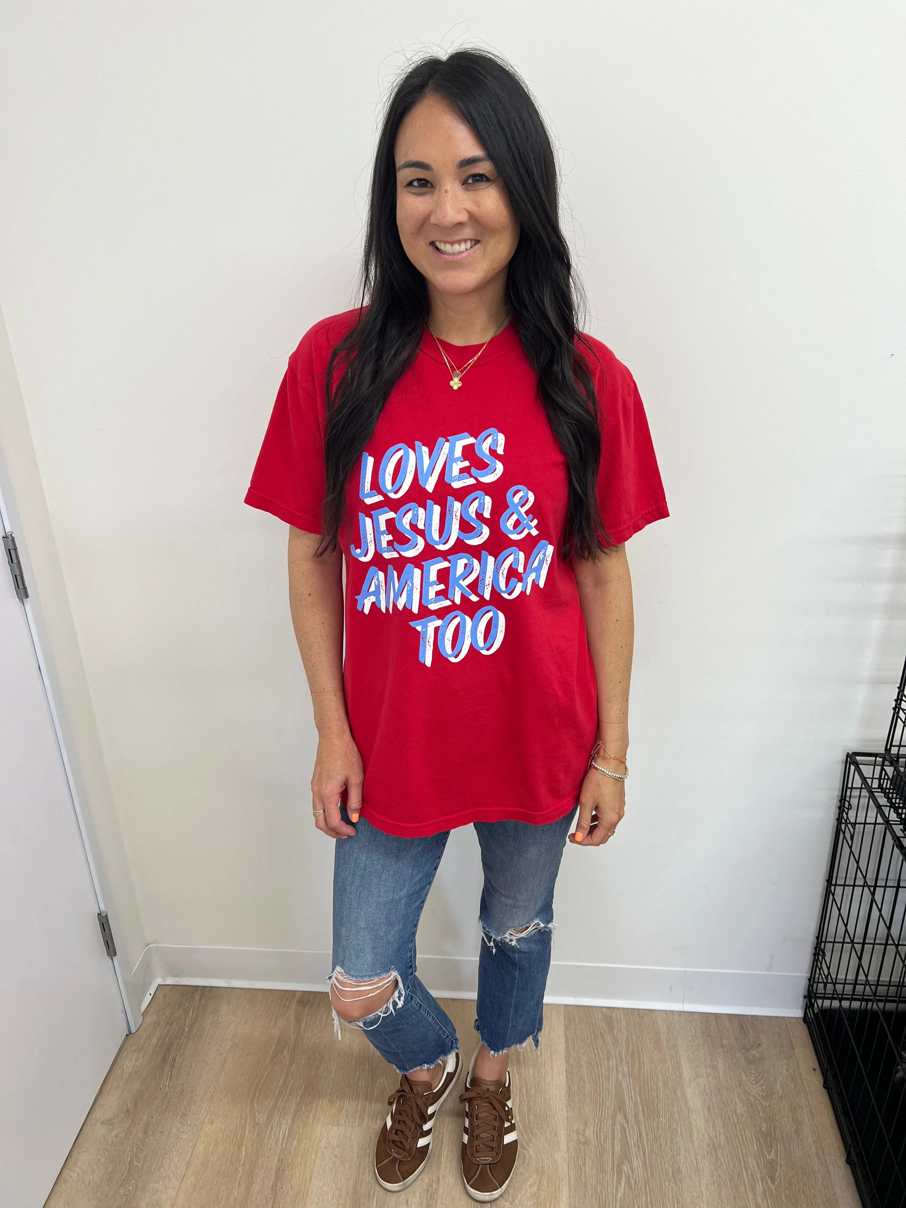 'Loves Jesus & America Too" Unisex T-Shirt - Red
