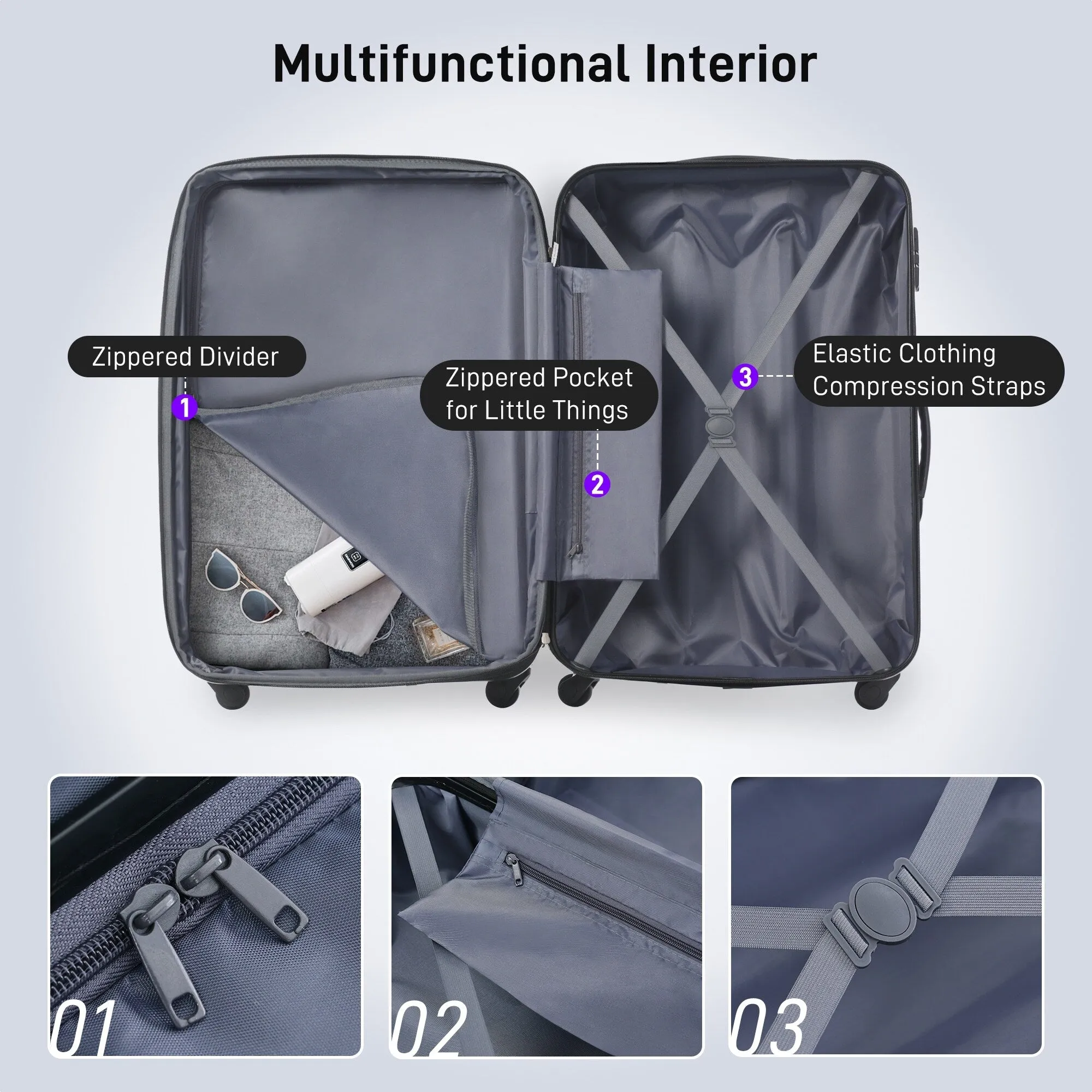 Matching Luggage Set with 3-Digit Lock, 20inch, 28inch