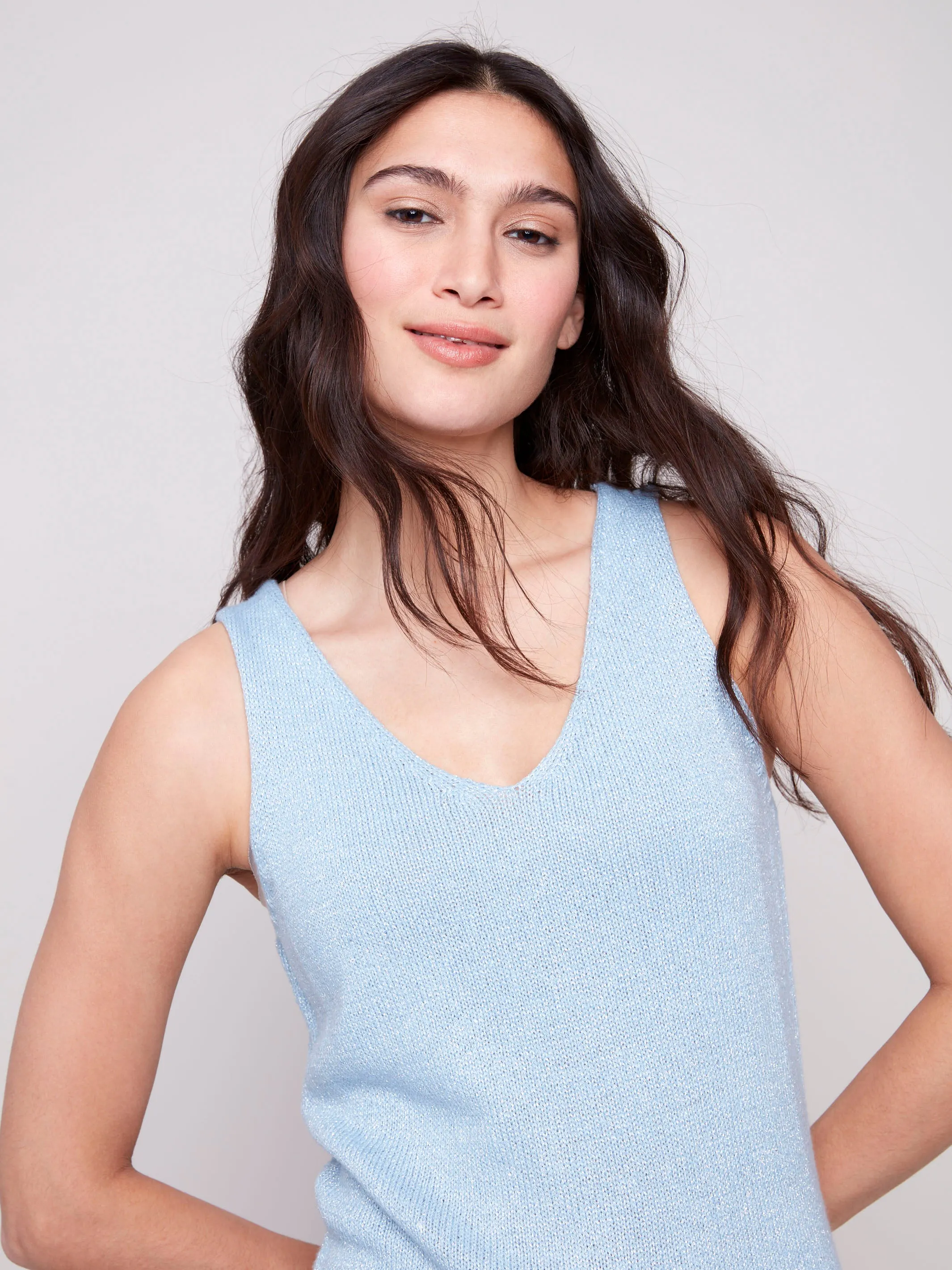 Metallic Lurex Knit Cami - Bluebell