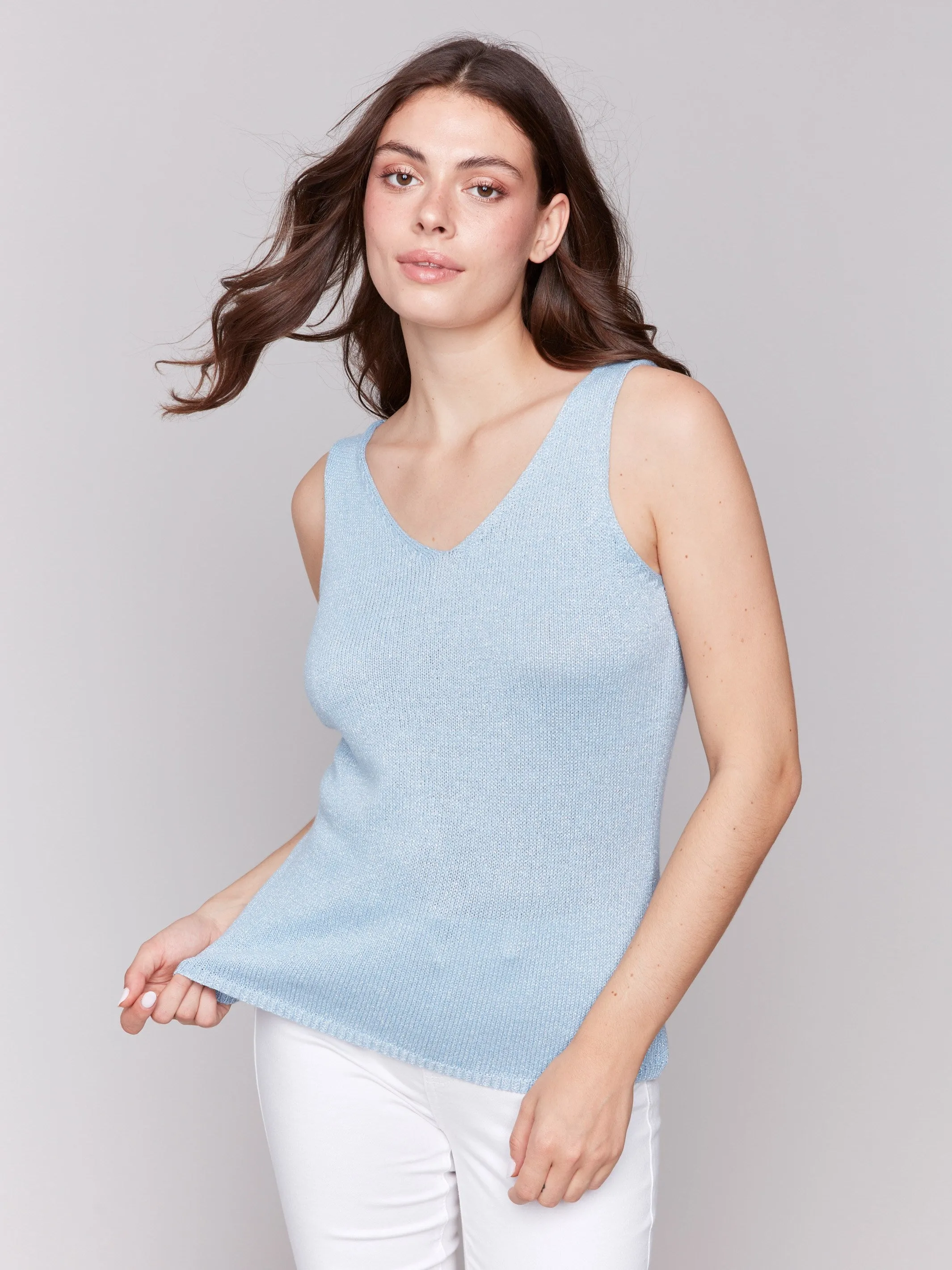 Metallic Lurex Knit Cami - Bluebell